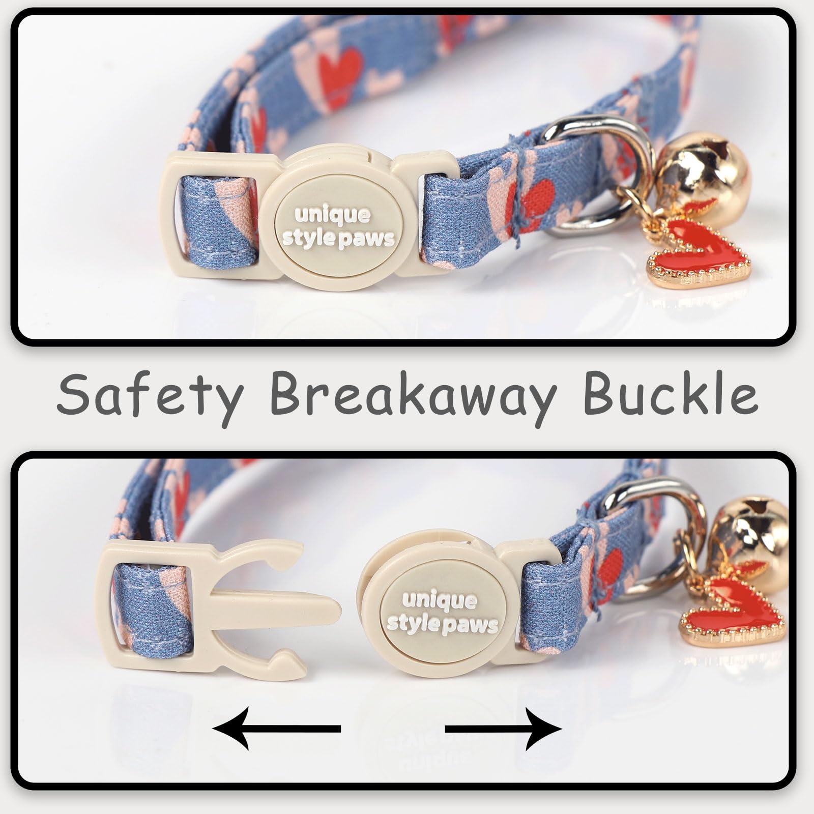 Unique Style Paws 2 Pack Valentine'S Kitten Collar Breakaway With Bell&Pendant, Adjustable Safety Red Lip Rainbow Cat Cotton Col