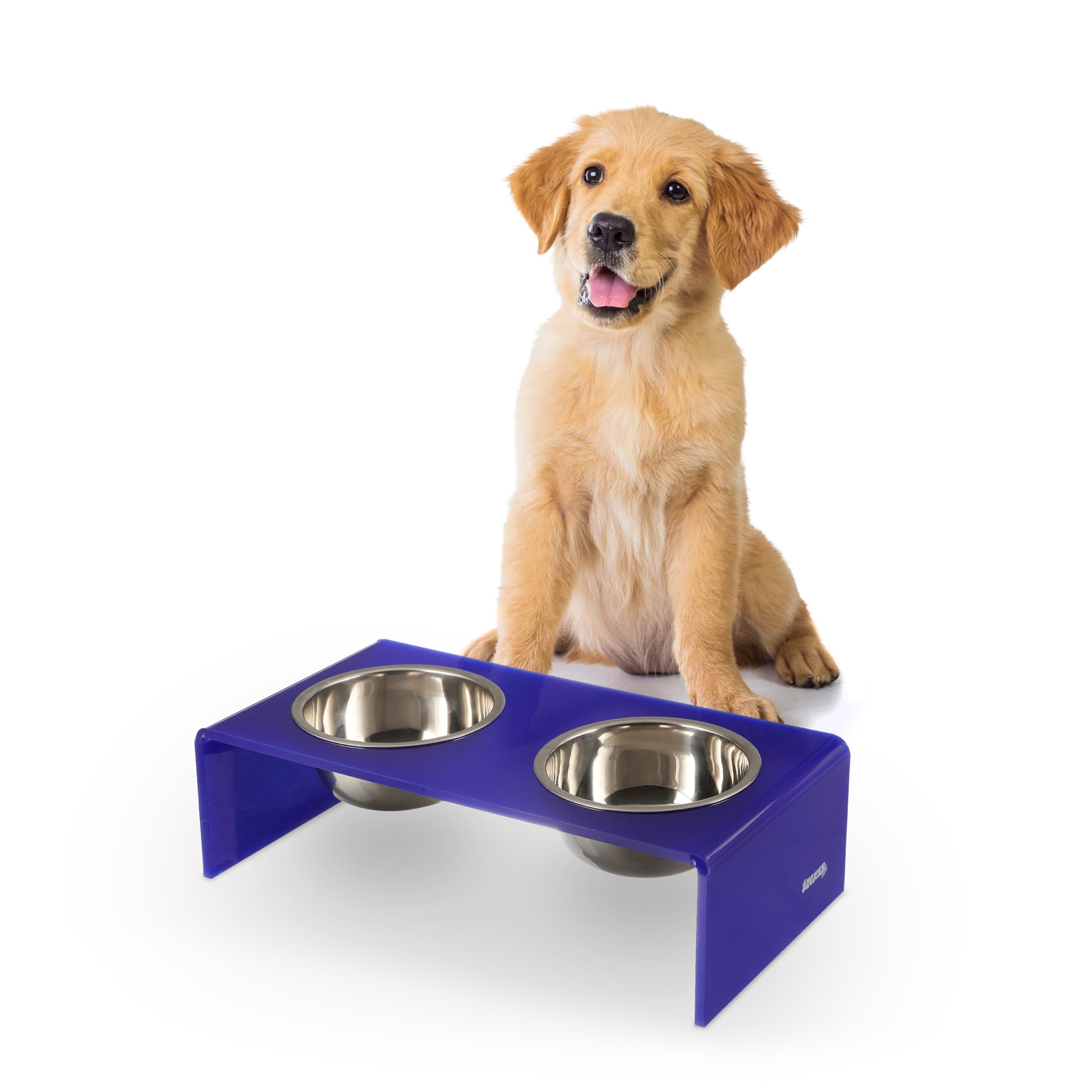 The LICKER Store DBL2000F Keaton 5 Small/Medium Modern Acrylic Rectangular Elevated Pet Feeder with 20oz 2-Stainless Steel Bowls