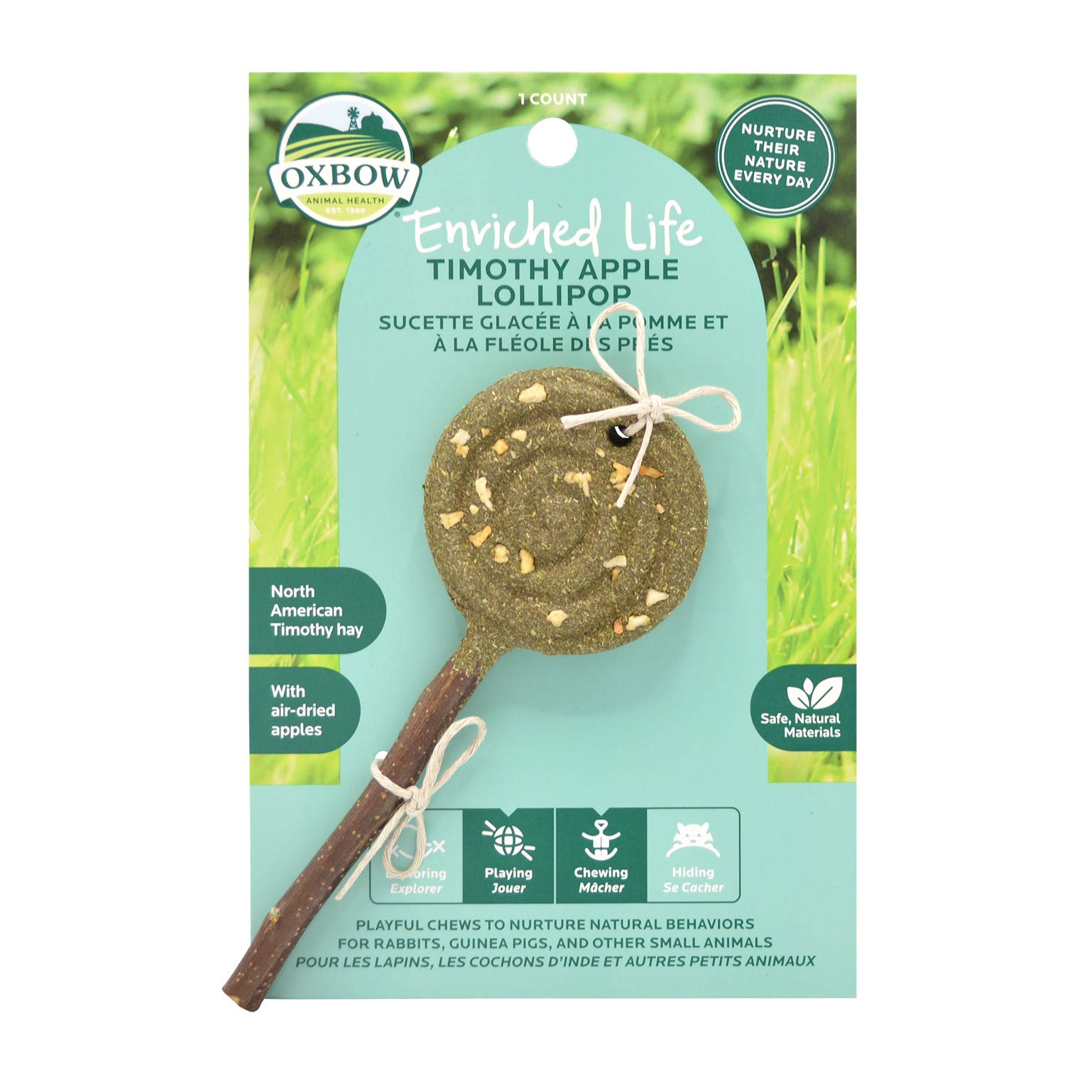 Oxbow Enriched Life Timothy Lollipop - Apple, Rabbit Toys, Guinea Pig Toys, Enrichment for Bunny, Guinea Pig, Hamster, Rabbit, C