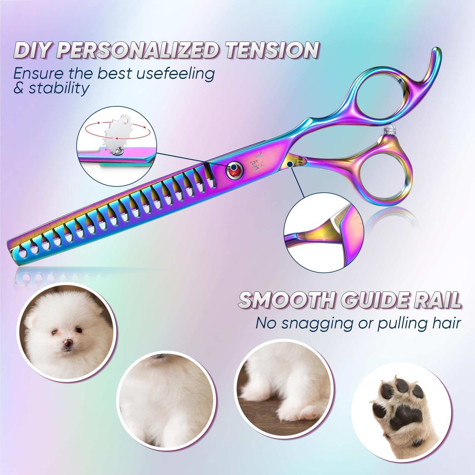 DRGSKL 7" Chunker Shears for Dogs, Rainbow Thinning Scissors, Japanese 440C Stainless Steel, Ideal for Groomers