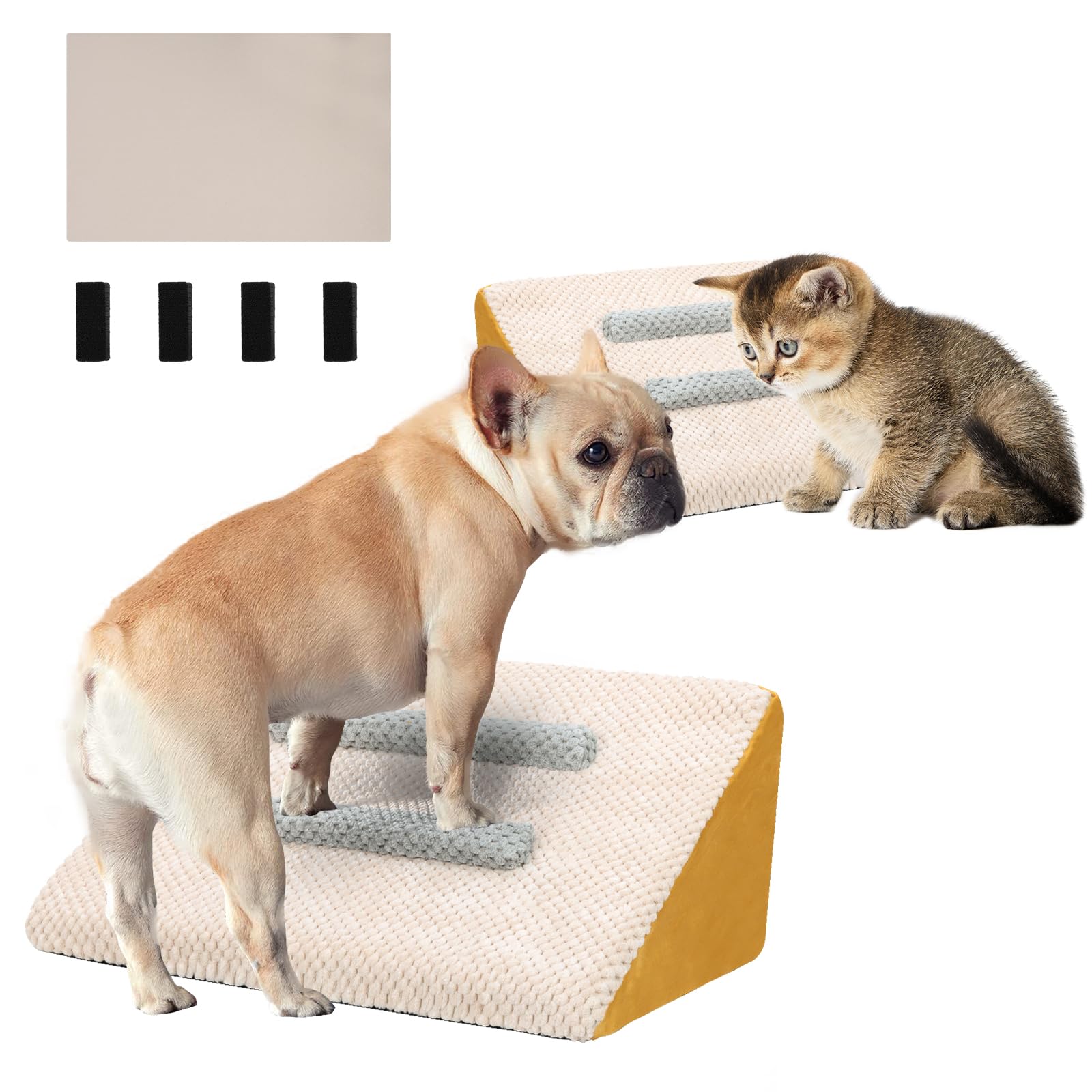 1pack Dog Stairs,Dog Ramp for Stairs Pet Steps with Non-Slip Mat and Anti-Slip Stickers Grippy Carpet Surface for Dog Paws for A