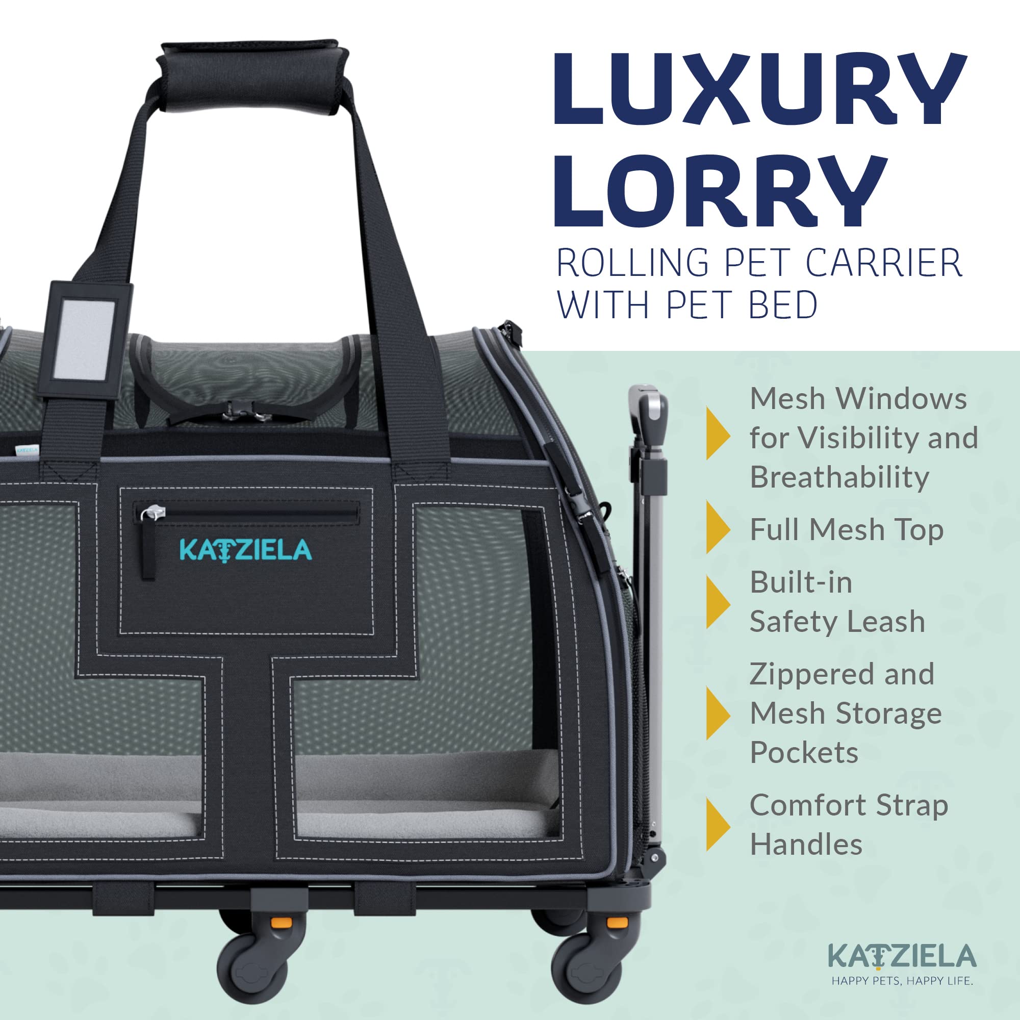 Airline Compliant Pet Carrier - Rolling Portable Travel Carry Crate For Small Dog, Puppy Or Cat - Soft Removable Wheeled Design