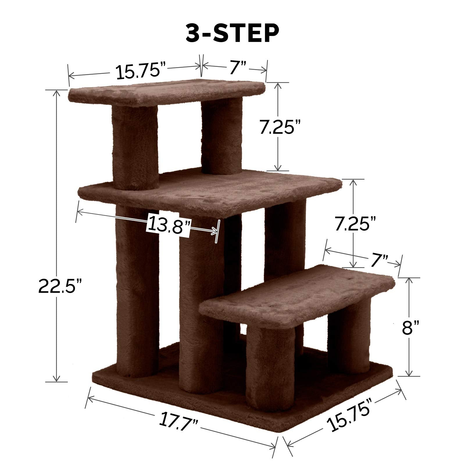 Furhaven Steady Paws Multi-Step Pet Stairs For High Beds & Sofas - Brown, 3-Step