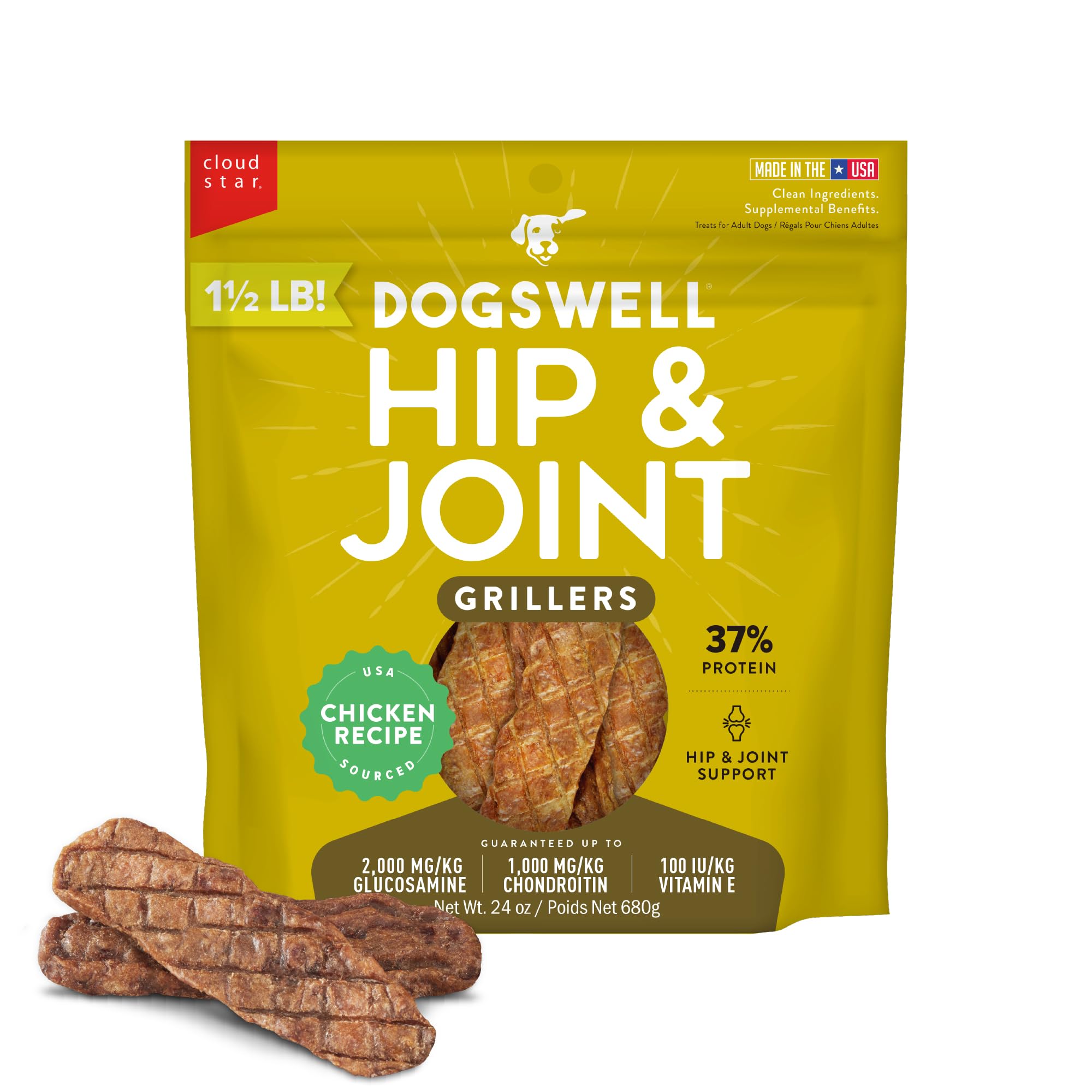 Dogswell Hip & Joint Grillers Dog Treats, Chicken, 24 Oz. Pouch