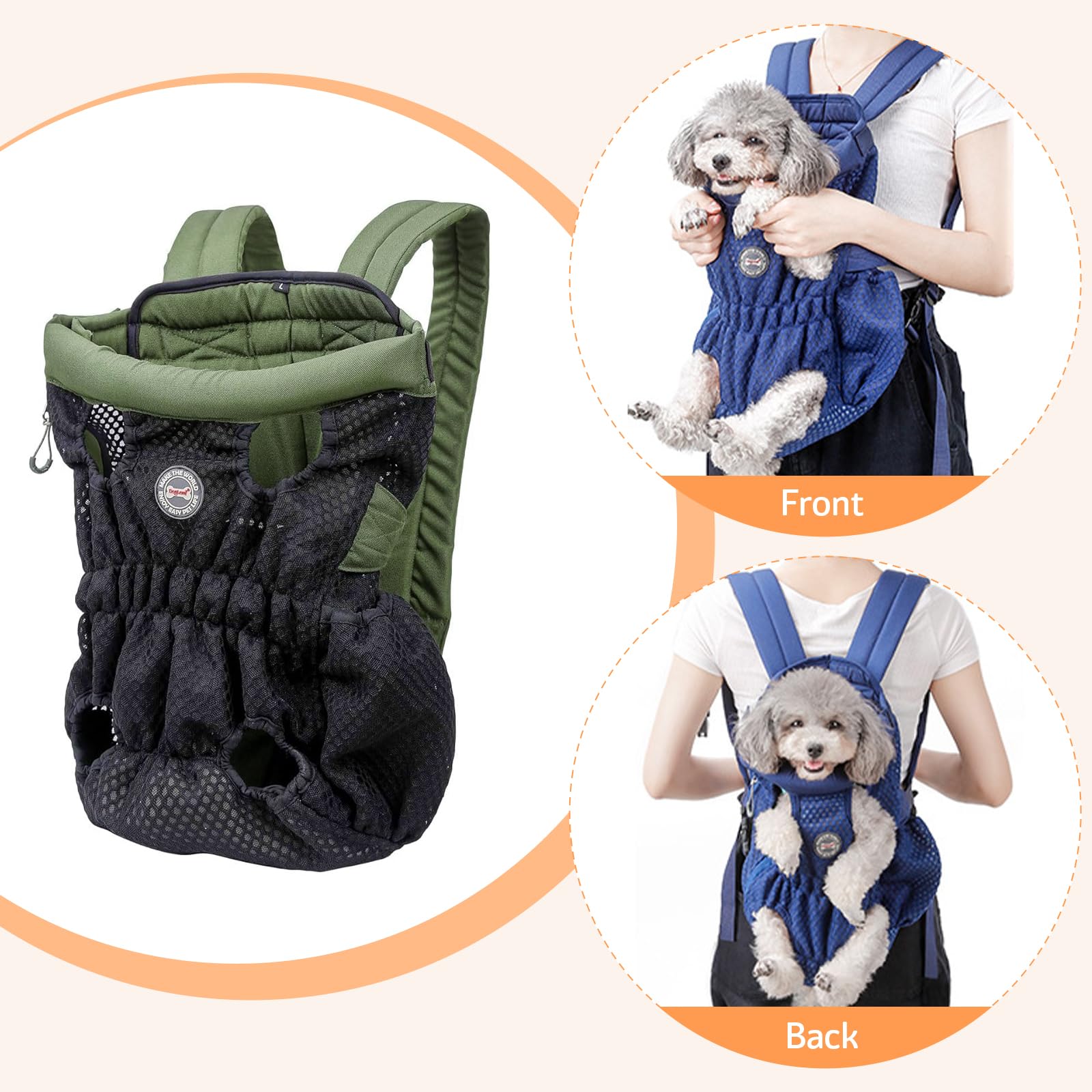 Dog Carrier Backpack, Pet Front Carrier Backpack Legs Out Dog Chest Carrier for Small Medium Dogs, Hands-Free Cat Backpack Carri