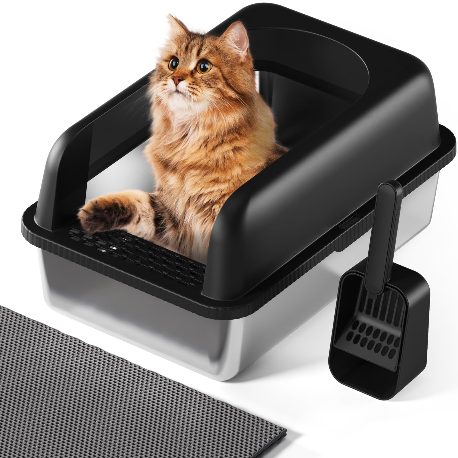 Extra Large Litter Box For Big Cat, Stainless Steel Cat Box With High Side, Open Top Metal Litter Box, Anti-Leakage,Non-Stick, I