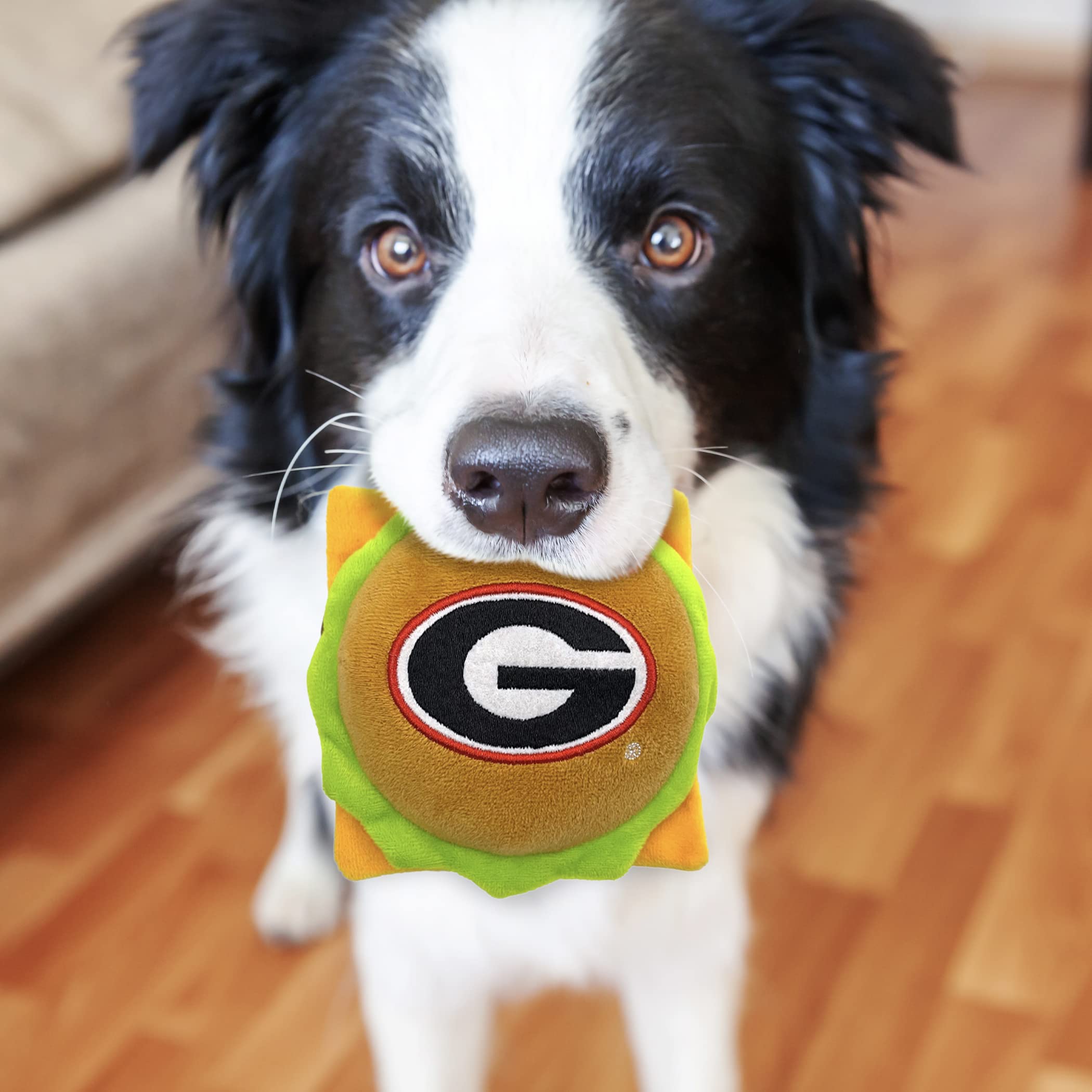 Pets First Ncaa Georgia Bulldogs Cheeseburger Plush Dog & Cat Squeak Toy- Cutest Stadium Hamburger Snack Plush Toy For Dogs & Ca