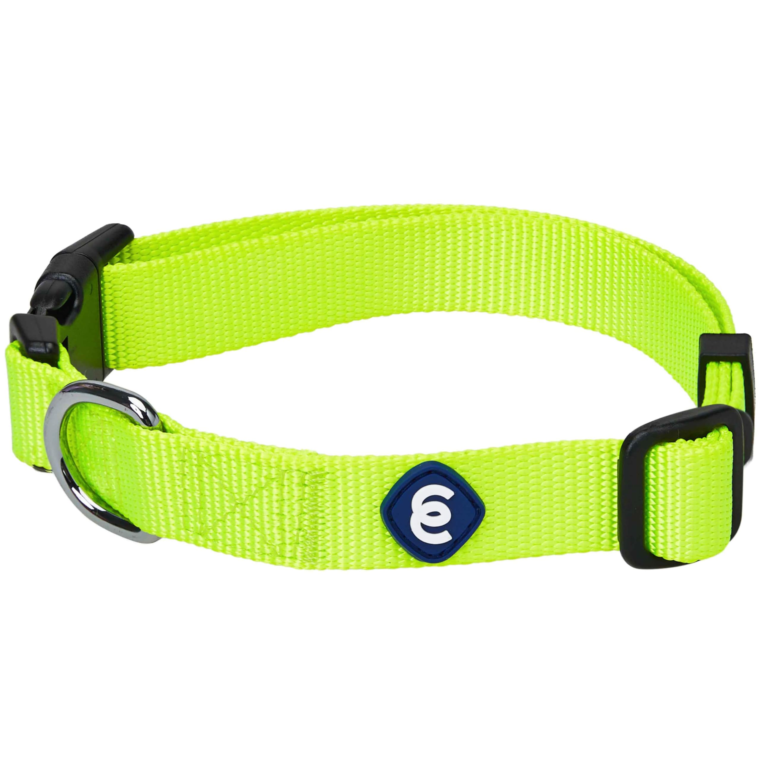 Blueberry Pet Essentials Matching Dog Collar - Adjustable Classic Solid Color Nylon Collar for Medium Dogs - Highlighter Yellow