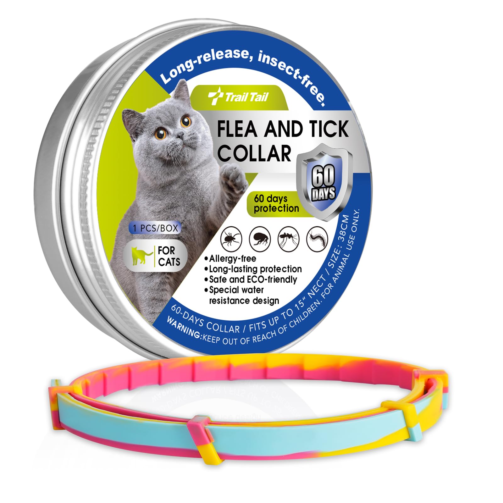 Flea and Tick Collar for Cats - Natural Essential Oil Formula, 60 Days Protection, Waterproof & Adjustable Flea Collar for Small
