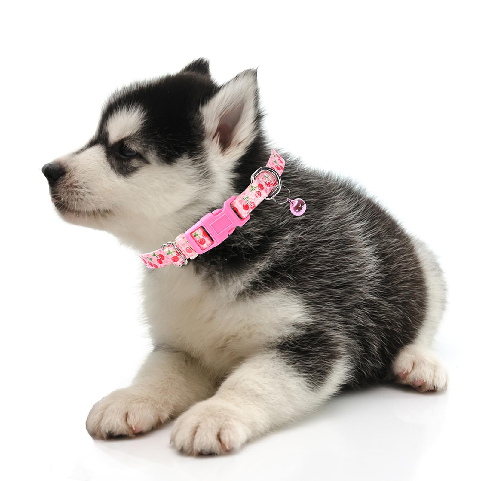Cute Small Dog Collar With Bell,Pink Cherry Puppy Collar Tiny Cat Collars With Bells For Xs Small Pet Boy And Girl Dogs Kitten L