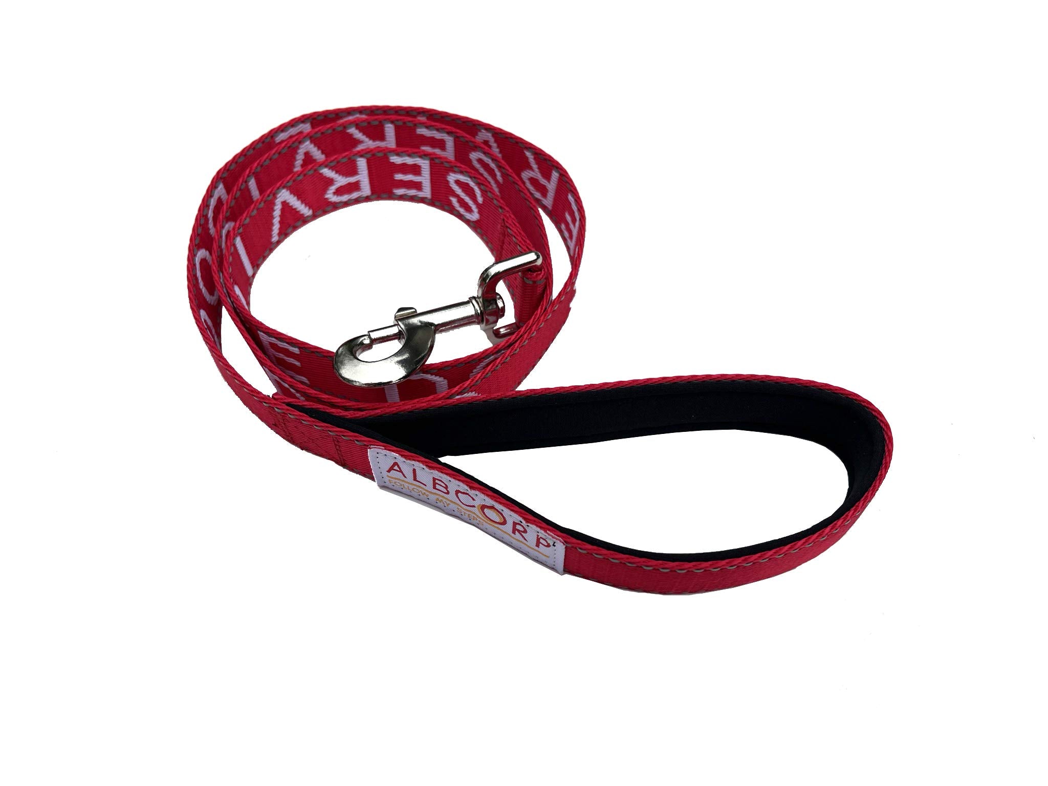 Albcorp Emotional Support Dog Leash - Embroidered- With Padded Neoprene Handle And Reflective Threads, 4 Feet, For Harnesses, Vests Or Collars, Red