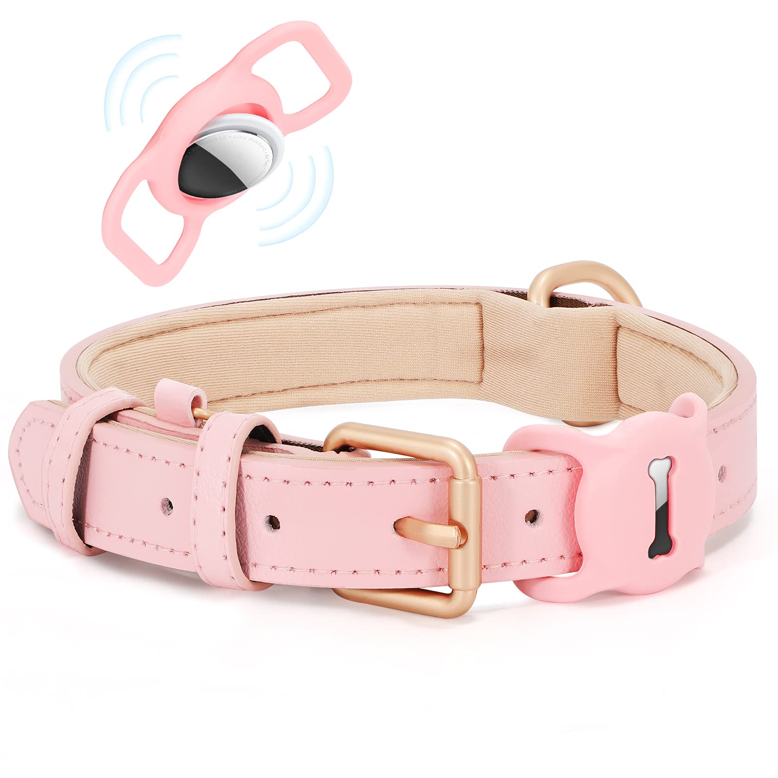 Wlixpbb Airtag Leather Dog Collar For Small Medium Large Dog Adjustable Soft Padded Air Tag Puppy Collar Heavy Duty Metal Buckle