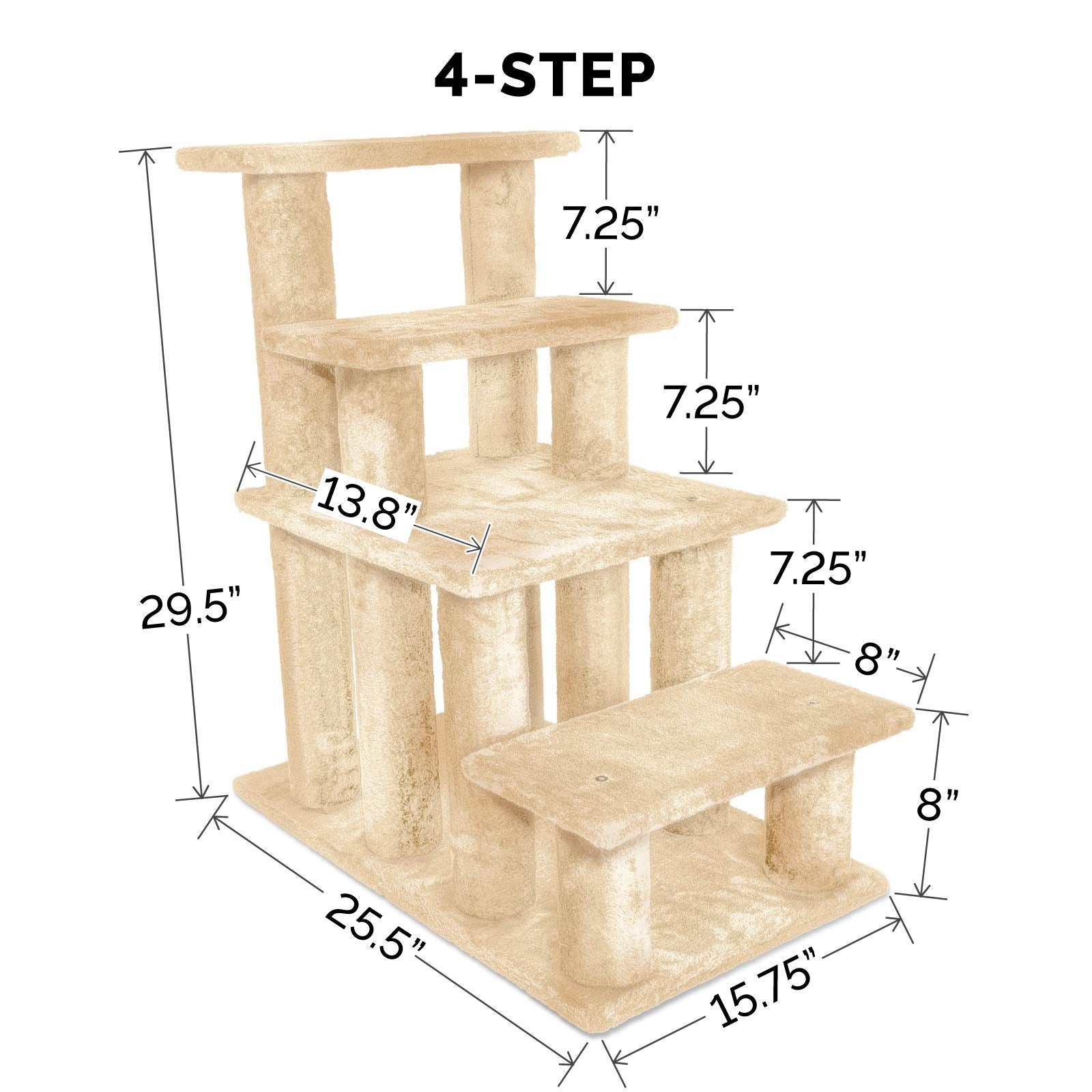 Furhaven Steady Paws Multi-Step Pet Stairs for High Beds & Sofas - Cream, 4-Step