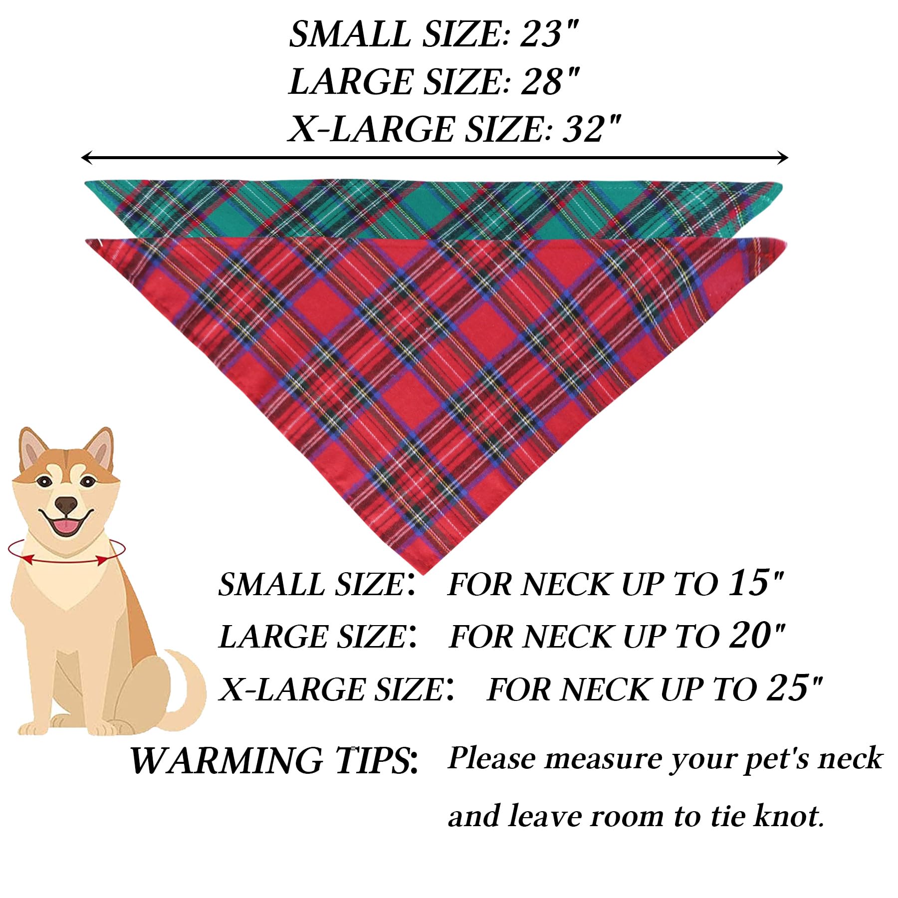 Stmk 2 Pack Multi Size Dog Christmas Bandanas, Premium Cotton Fabric Plaid Holiday Bandanas For Small Medium Dogs Pets (Christma