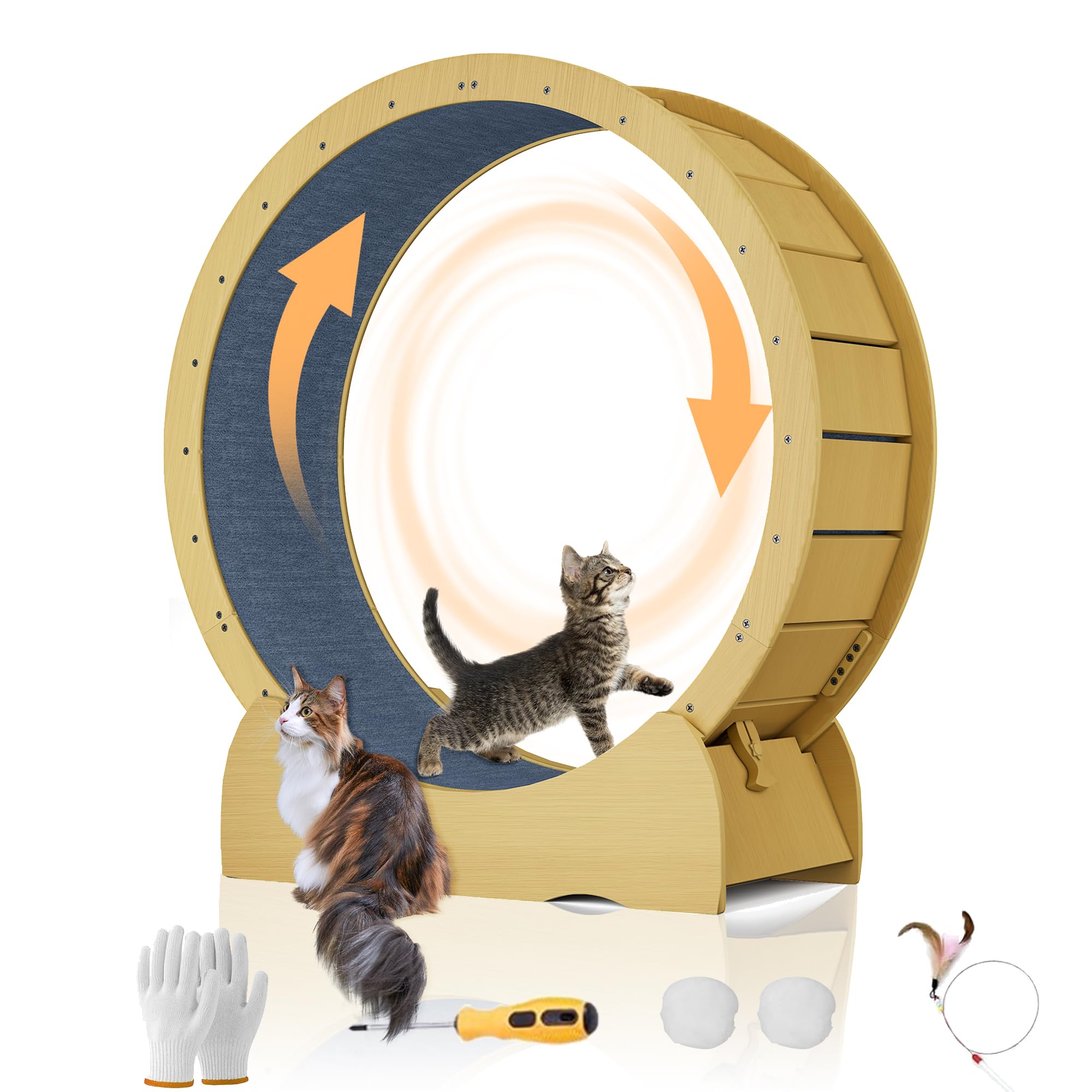 HMHKHN 45 Cat Exercise Wheel for Indoor Cats, Cat Running Treadmill Wheel with Detachable Carpet & Toy for Running/Walking/Tra
