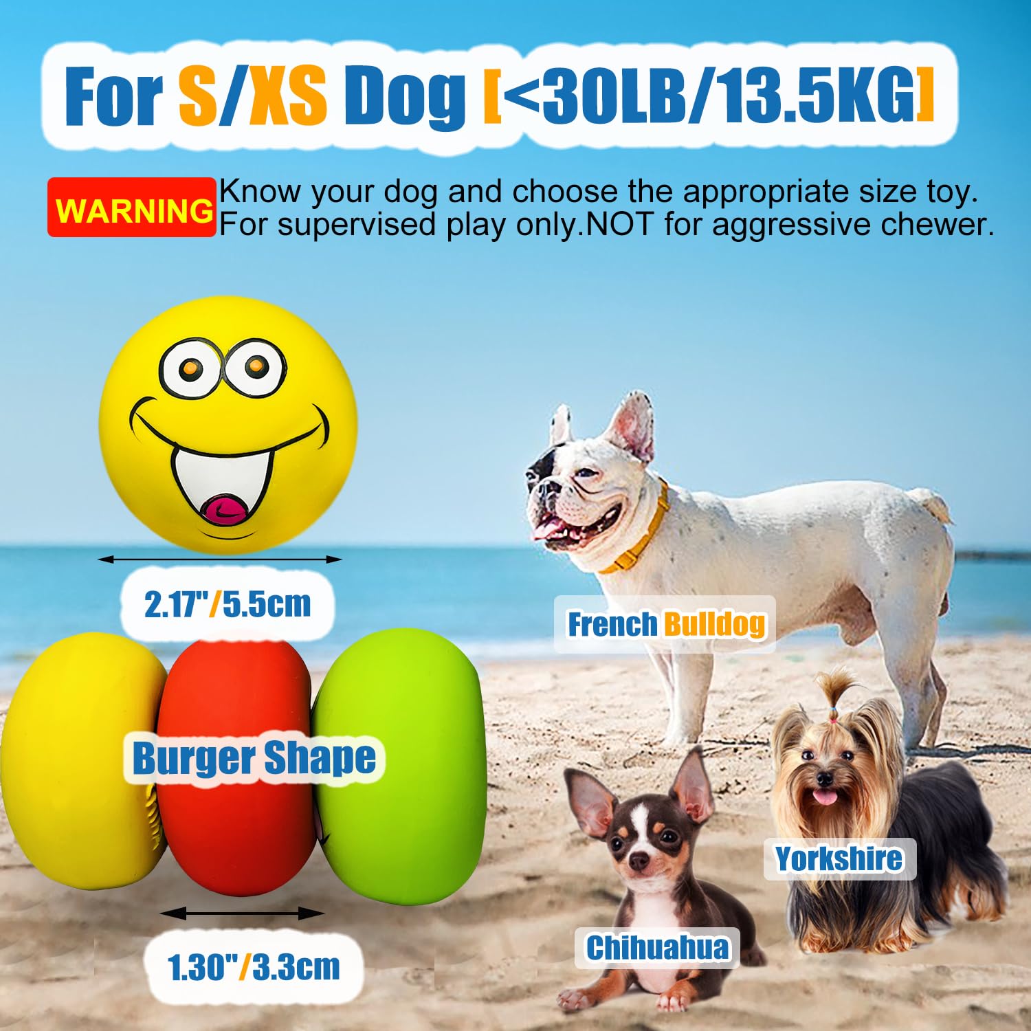 Holysteed Latex Dog Squeaky Toys Rubber Soft Dog Toys Chewing Squeaky Toy Fetch Play Balls Toy For Puppy Small Pets Dog 6Pcs For Mini, Small Breeds, 2.28'*2.28'*1.30'