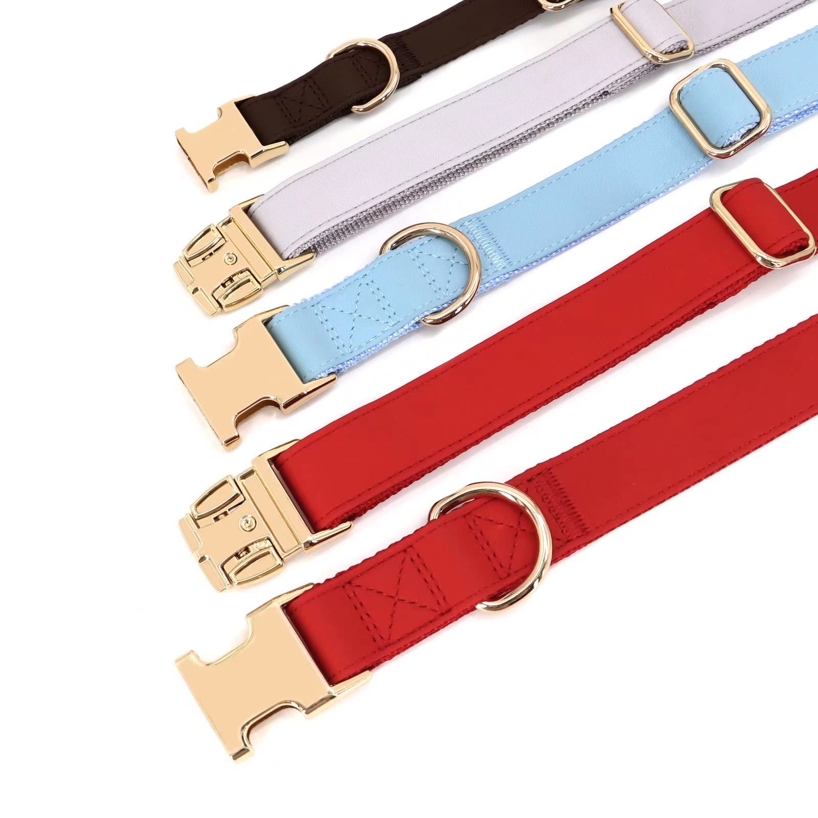 Pet Artist Charming Nylon Dog Collar With Leather Soft Comfy Elegant Nylon Collars For Dogs Small Medium Large 4 Bright Solid Color For Choosing Blue Red Brown Grey (Grey,Neck Fit 9-14'')