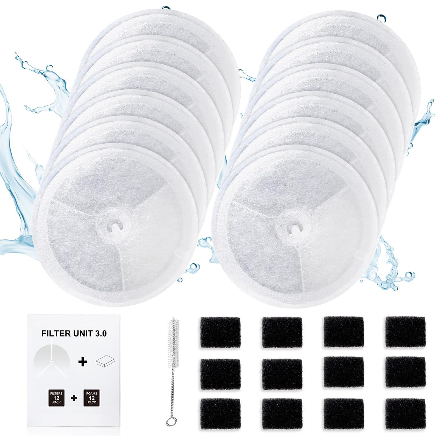 12 PCS Upgraded Filter Unit 3.0 Pet Cat Water Fountain Filters Fit For E versweet Solo 2/Solo SE, E versweet 3 Pro/2S/3, Includi