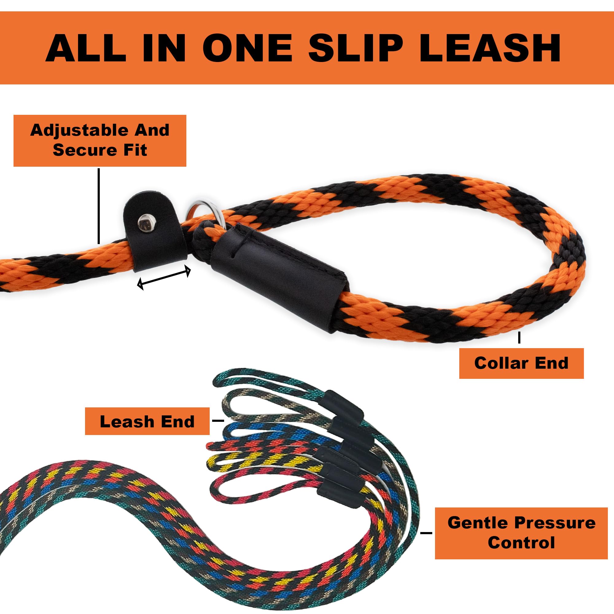 Slip Lead Dog Leash Made In The Usa | All In One No Pull Dog Leash And Collar With Adjustable Loop | 1/2    Thick For Large Dogs