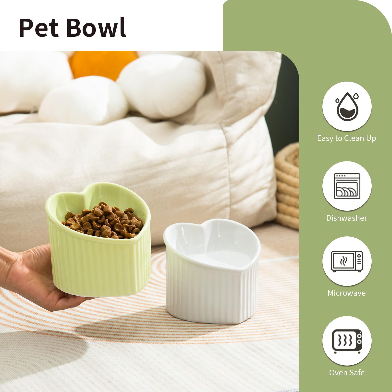 Raised Tilted Cat Food Bowls, Elevated Ceramic Cat Bowls, Love Heart Shape, Slanted Pet Feeding Dishes, Stress Free Feeder Bowl