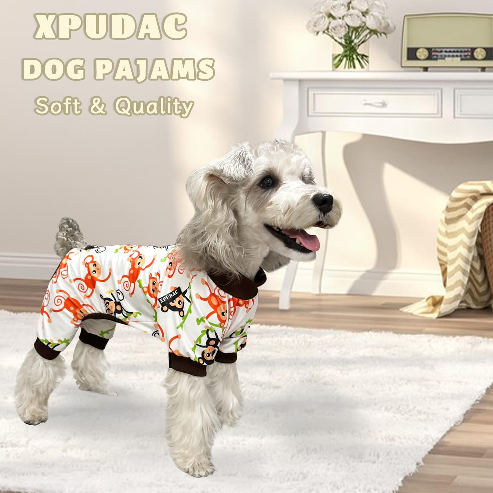 Xpudac 4 Pack Dog Pajamas Soft Strechy Summer Doggie Clothes For Small Medium Dogs Boy Girl Cat Apparel-L