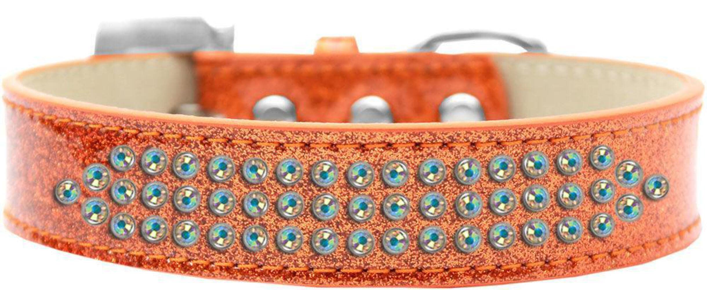Mirage Pet Products Three Row AB Crystal Ice Cream Dog Collar, Size 20, Silver