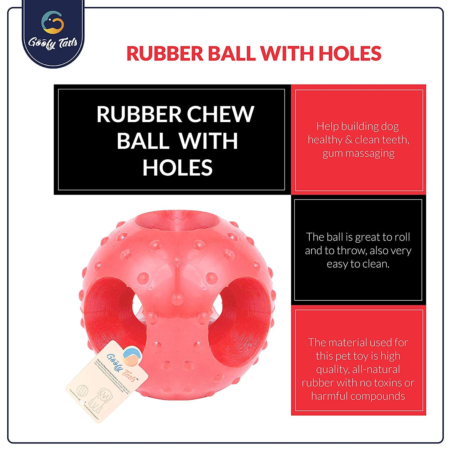Goofy Tails Dog Ball Dog Toys Combo, Hard Squeaky Rubber Ball + Hole Ball Toys For Dogs, Chew Toys For Dogs, Squeaky Toys For Do