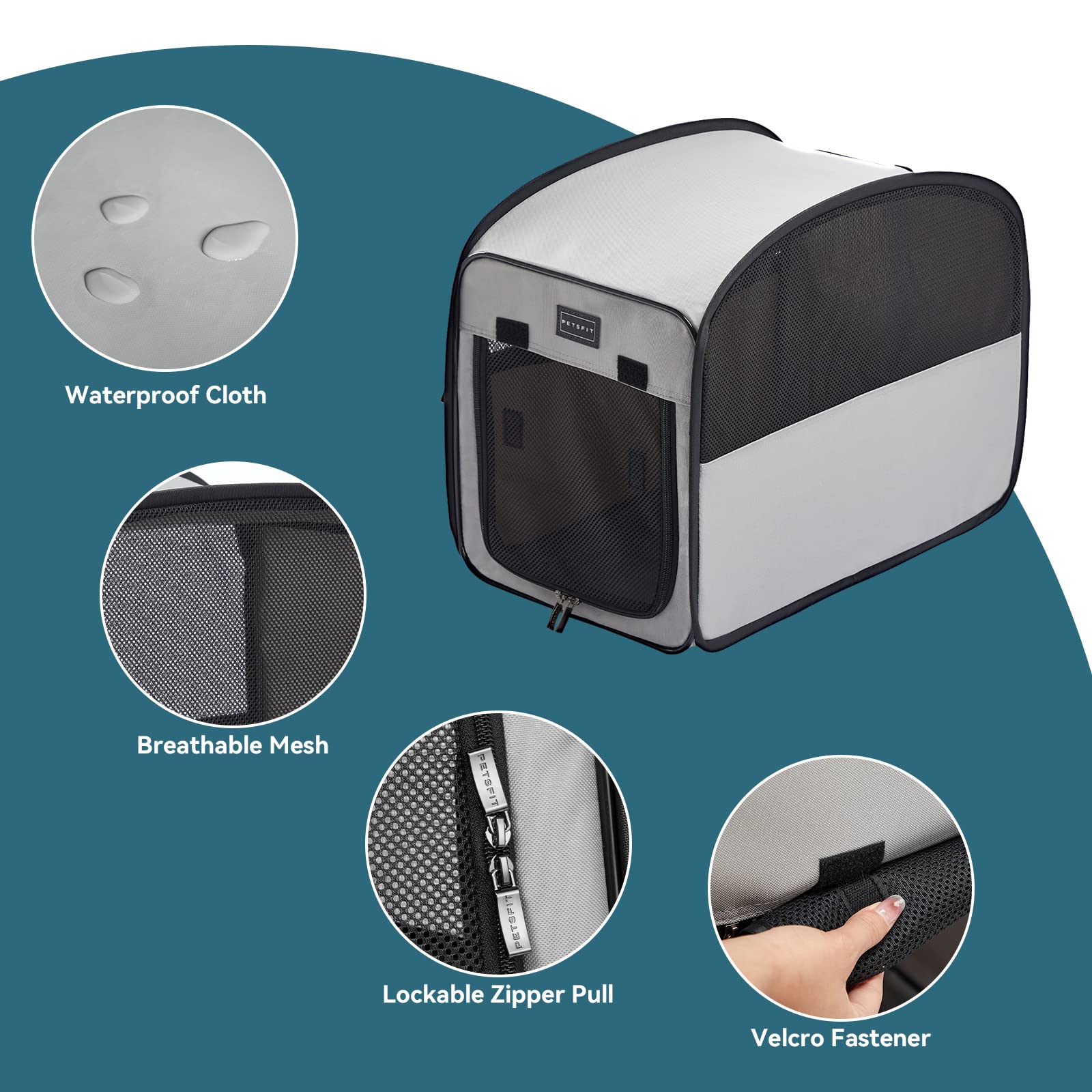 Petsfit Portable Cat Cage Kennel For Cats Small Dogs, Waterproof Puppy Crate Soft Cat Kennel Carrier For Traveling
