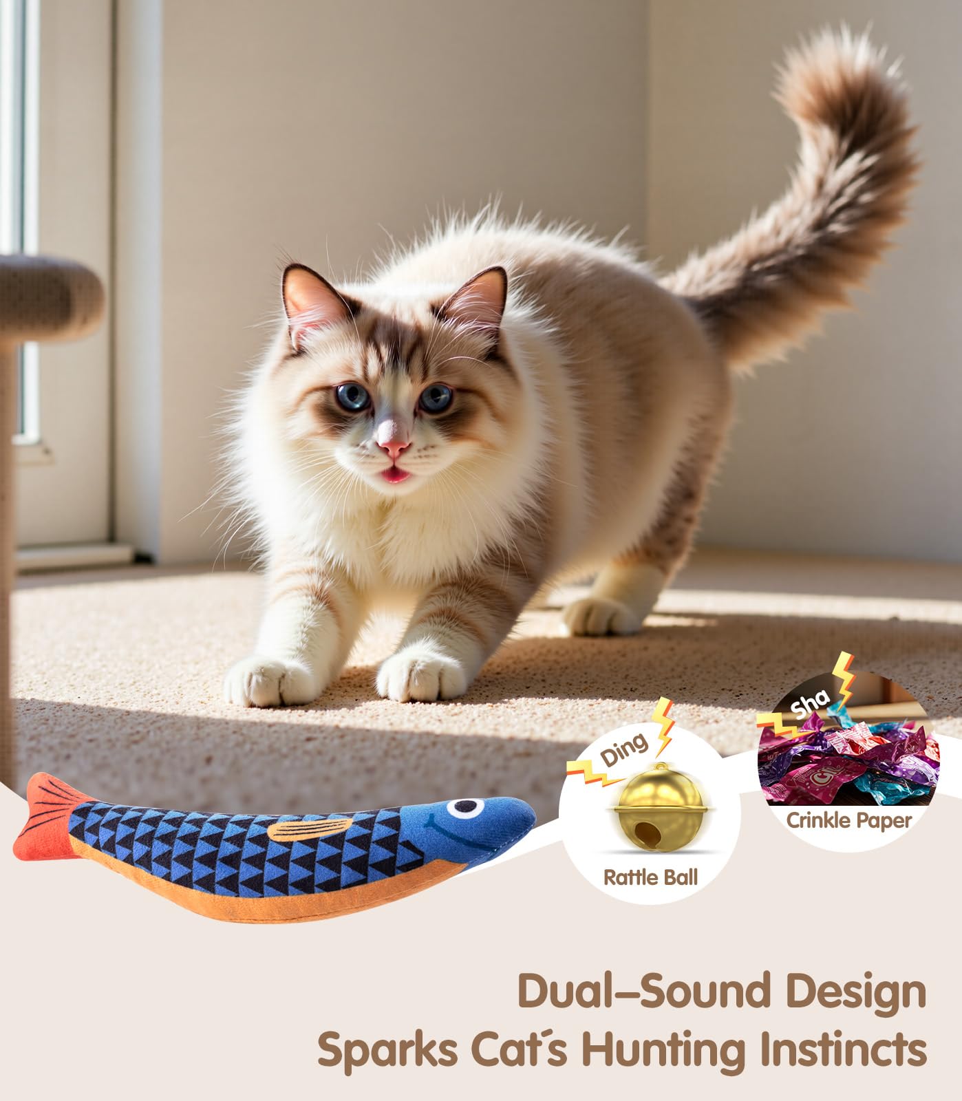 Interactive Cat Toys with[5000mg Premium A+Catnip &Silvervine][Baby Grade] Soft Chew Kicker Cat Toys for Indoor Cats & Kittens,