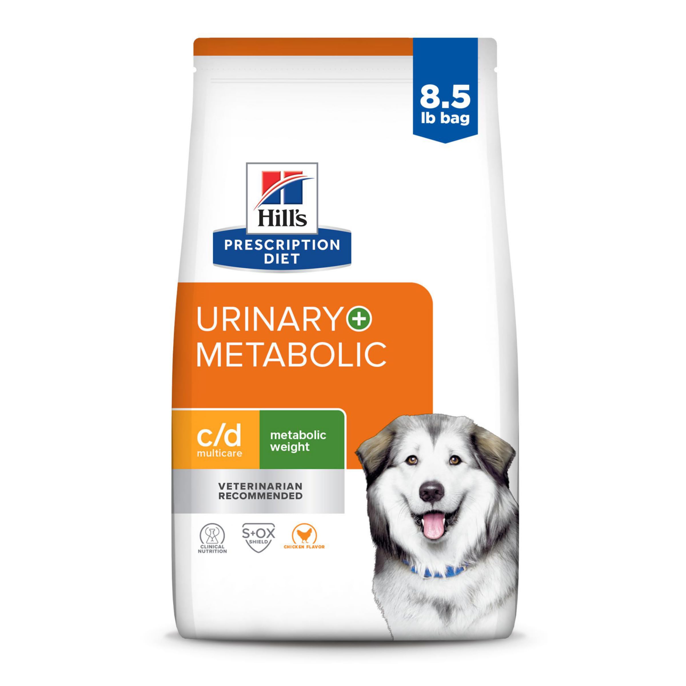 Hills Prescription Diet c/d Multicare Urinary + Metabolic Weight Chicken Flavor Dry Dog Food, Veterinary Diet, 8.5 lb. Bag(Pack