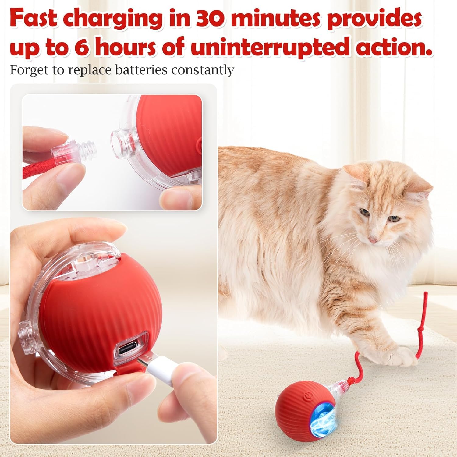 SilveWillo Interactive Electric Automatic Rolling Moving USB Rechargeable Self Activated Play Stimulation Toy Smart Chase Teaser