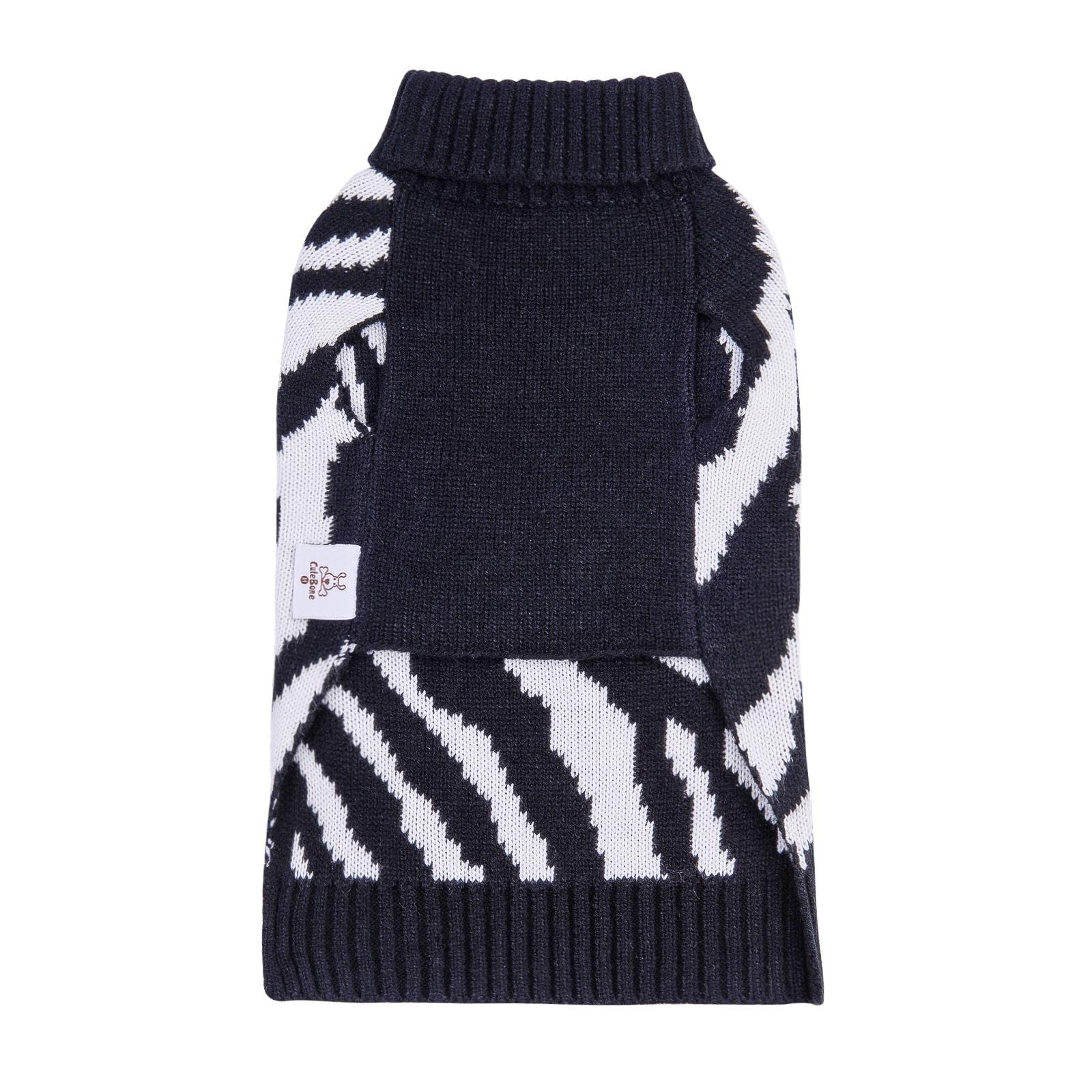 Cutebone Turtleneck Dog Sweaters For Medium Dogs Zebra Knit Pullover Pet Winter Clothes Fall Dog Sweater With Harness Hole