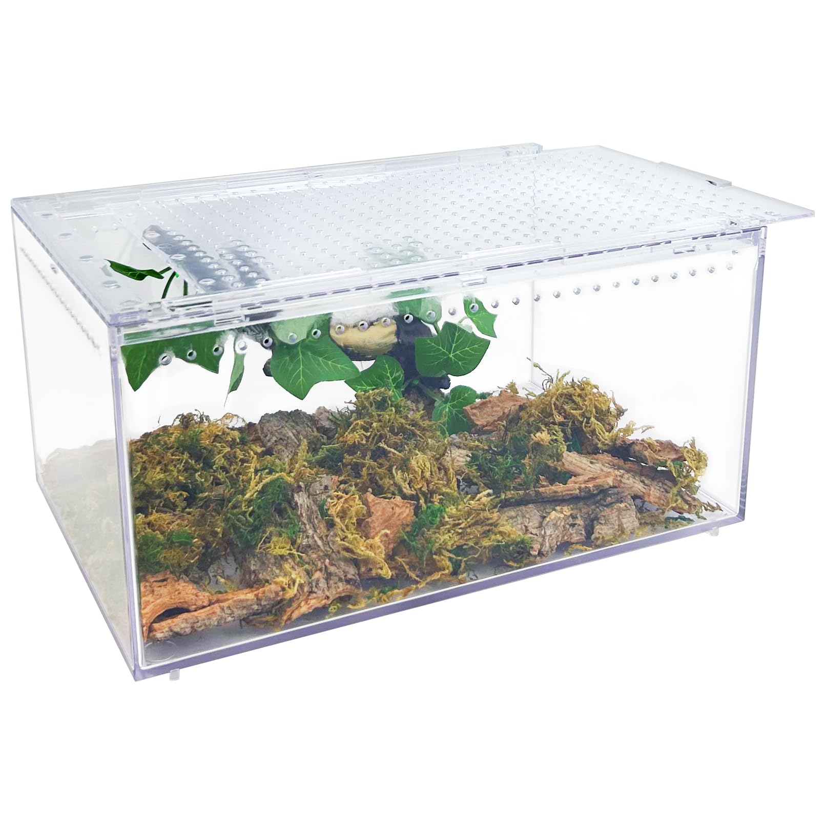 Apatal Reptile Terrarium Enclosure 12''X 8''X 6'' Acrylic Tarantula Breeding Box Magnetic Hermit Crab Habitat Tank Transparent J