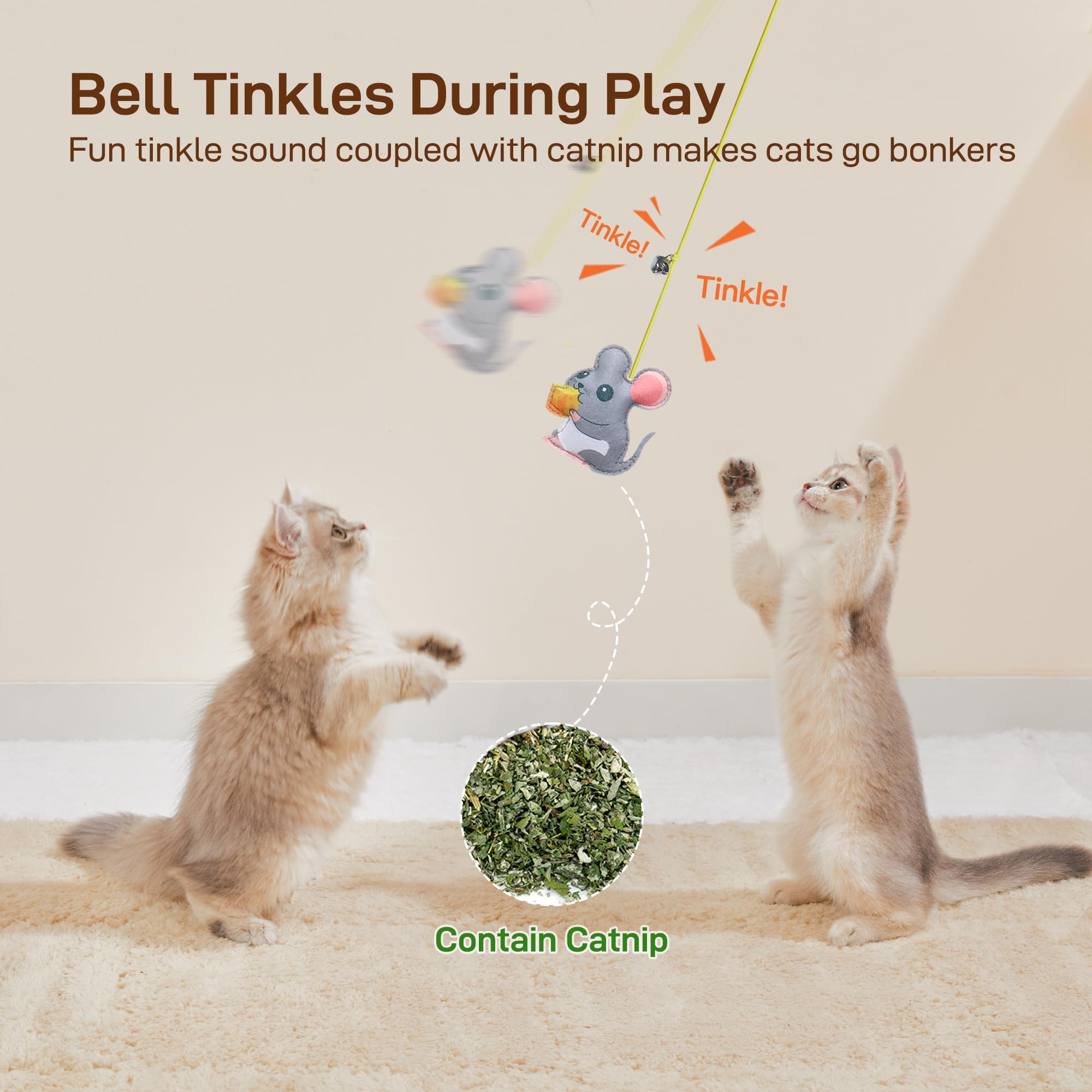 Potaroma Interactive Cat Feather Toys 5 Pcs, Cat Teaser Retractable Hanging Indoor Kitten Play Chase Exercise, Mental Physical S