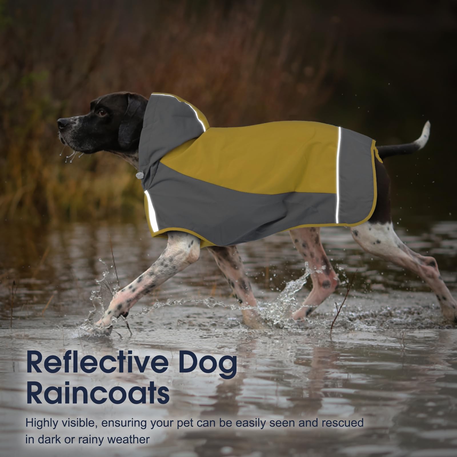 Iecoii Hooded Dog Raincoat,Reflective Large Dog Rain Poncho,Ensure Safety In Low - Light Conditions, Adjustable Fit With Magic S