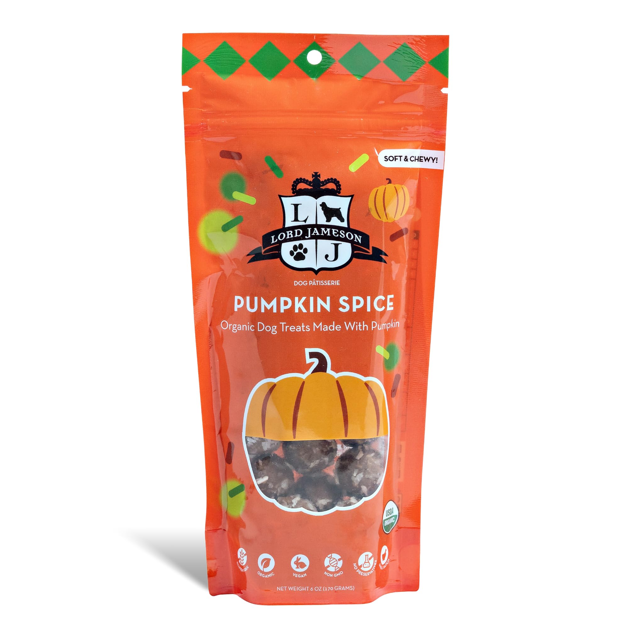 Lord Jameson: Pumpkin Spice 6 oz - Dog Patisserie Treats, Fall Holiday Collection, Organic, Soft & Chewy No-Bake Superfood Bites