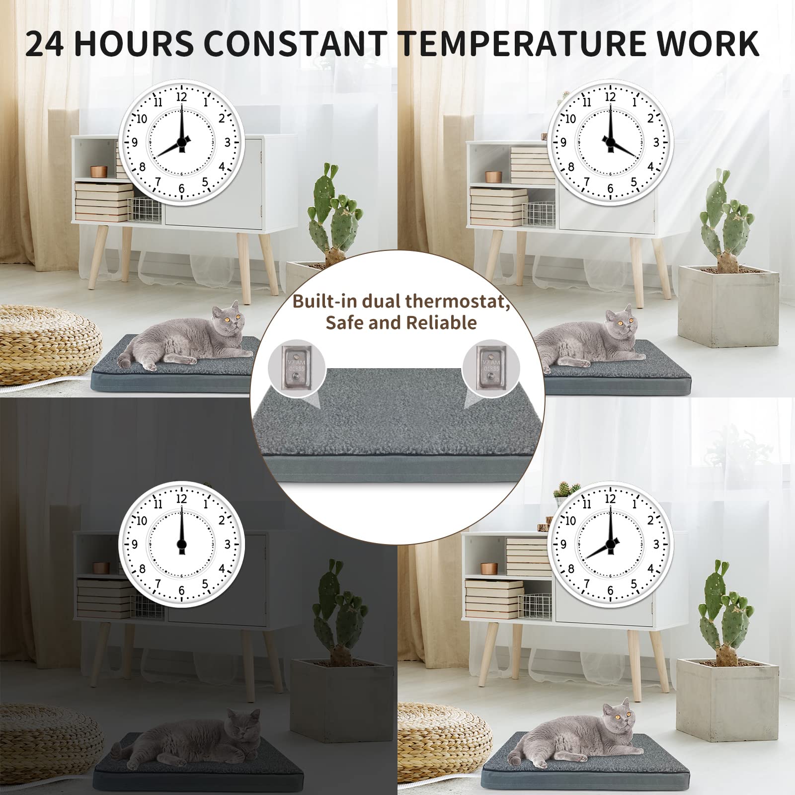 Aupetek Heated Pet Beds For Indoor/Outdoor Cat & Dog Orthopedic Foam Warming Cat Beds Auto Temperature Control, Washable Cover W
