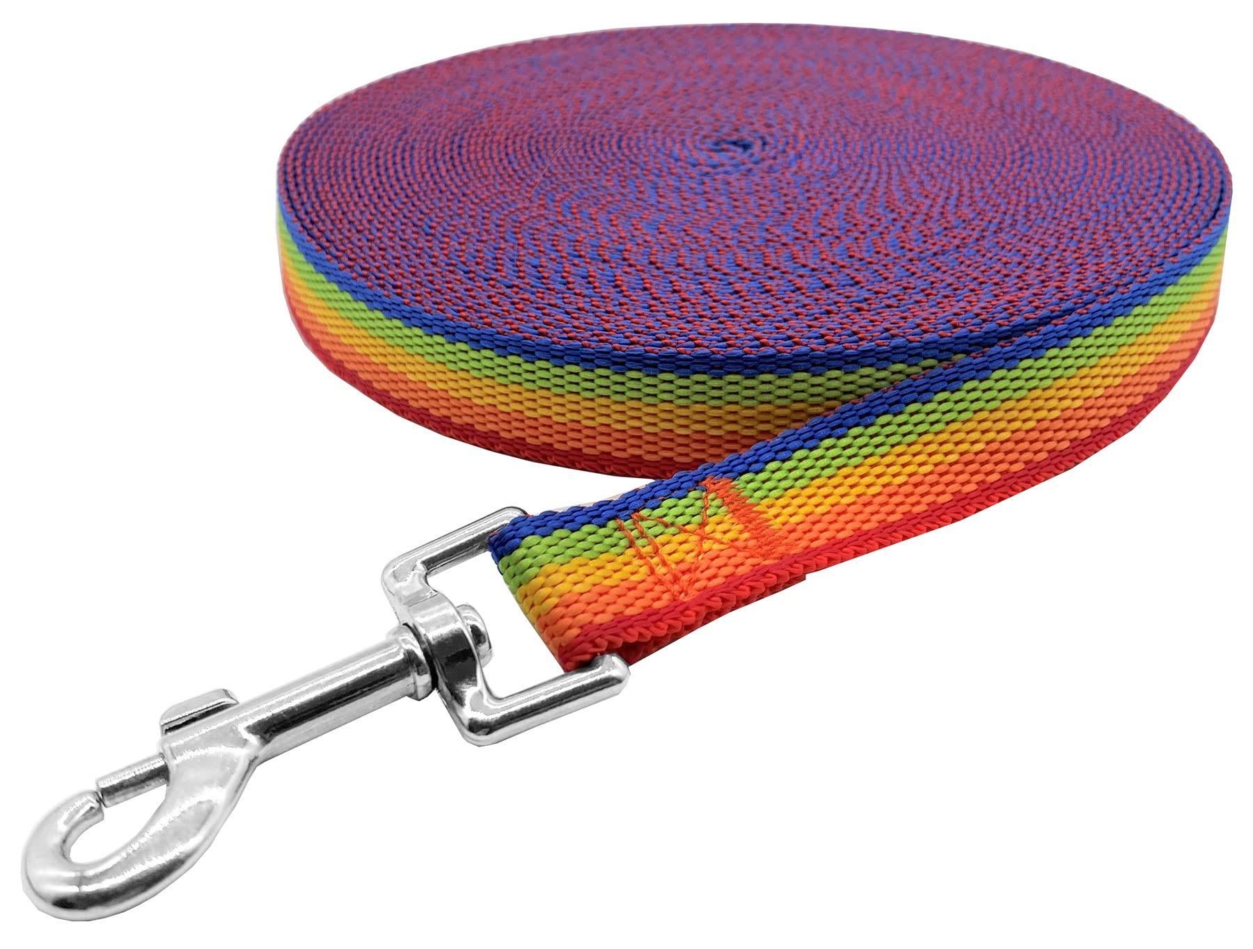 Nylon Training Dog Leash For Small Medium Large Dogs, 15Ft 20Ft 30Ft 50Ft Long Leash Dog/Puppy Lead For Obedience Recall Training, Camping (50Ft, Rainbow)