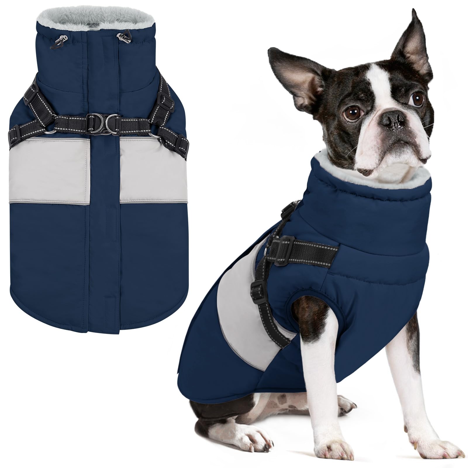 Sunfura Dog Winter Coat, Waterproof Dog Coat Jacket With Harness For Medium Breeds Boys Girls, Reflective Fleece Lined Pet Snow 