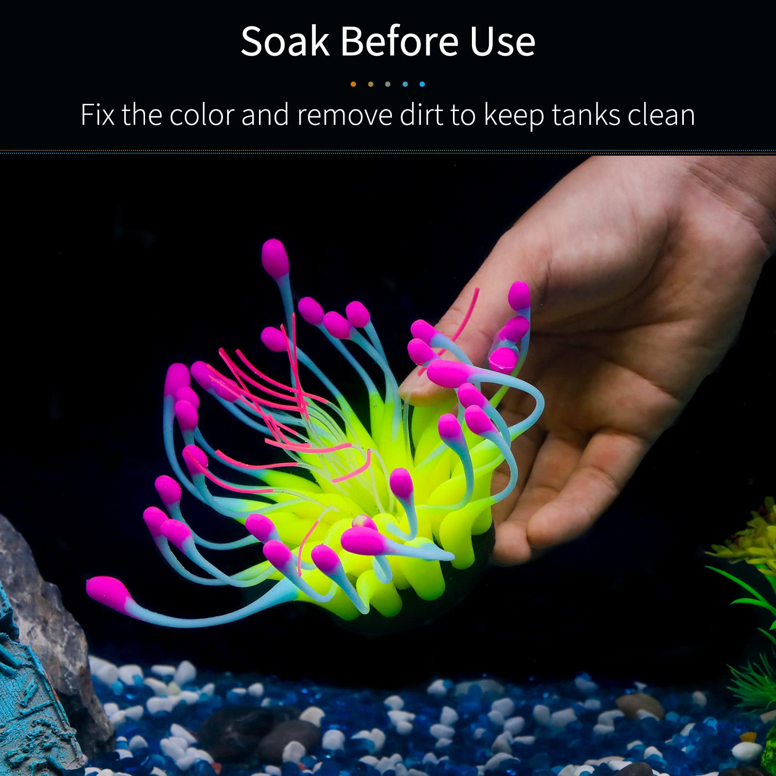 Uniclife Glowing Effect Gooseneck Coral Artificial Decoration Silicone Ornament For Fish Tank Aquarium, Yellow