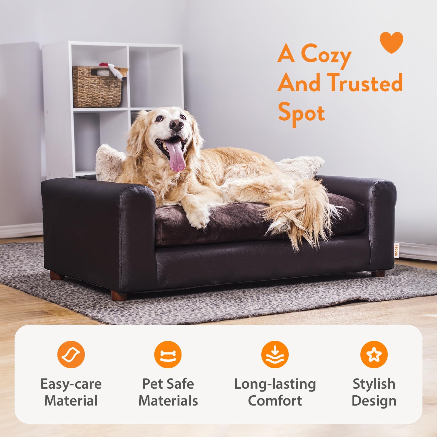 Moots Premium Leatherette Pets Sofa, Espresso, Medium/Large