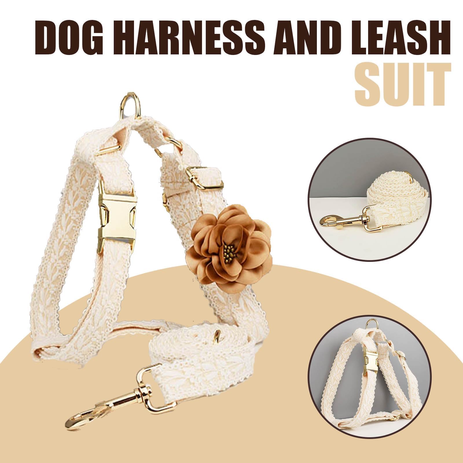 Hqrea Dog Harness Leash Set Cute Soft No Pull Dog Harness With Comfortable Padded Handle For Dogs Easy Walking,L