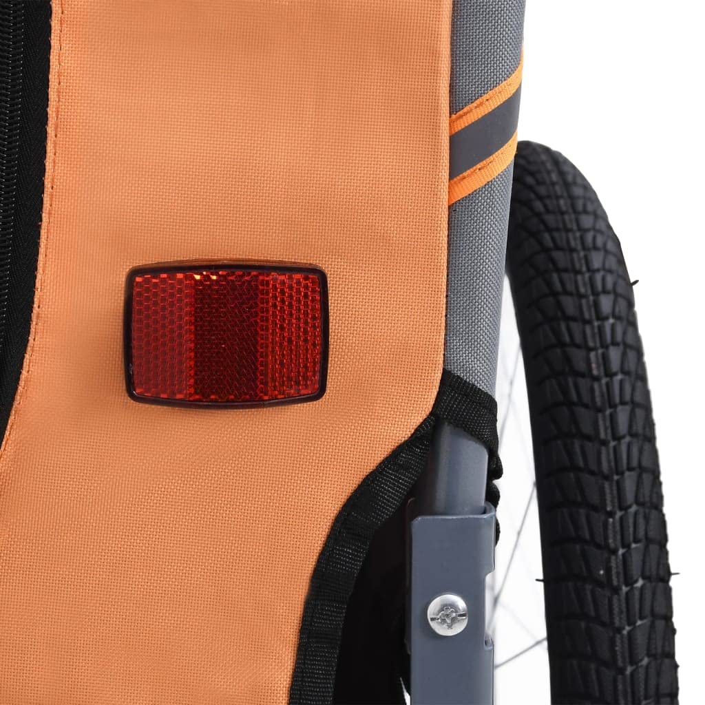 vidaXL Dog Bike Trailer with Sturdy Steel Frame and Oxford Fabric in Orange and Gray - Water Resistant, Dual Entry, and Mesh Windows for Proper Ventilation