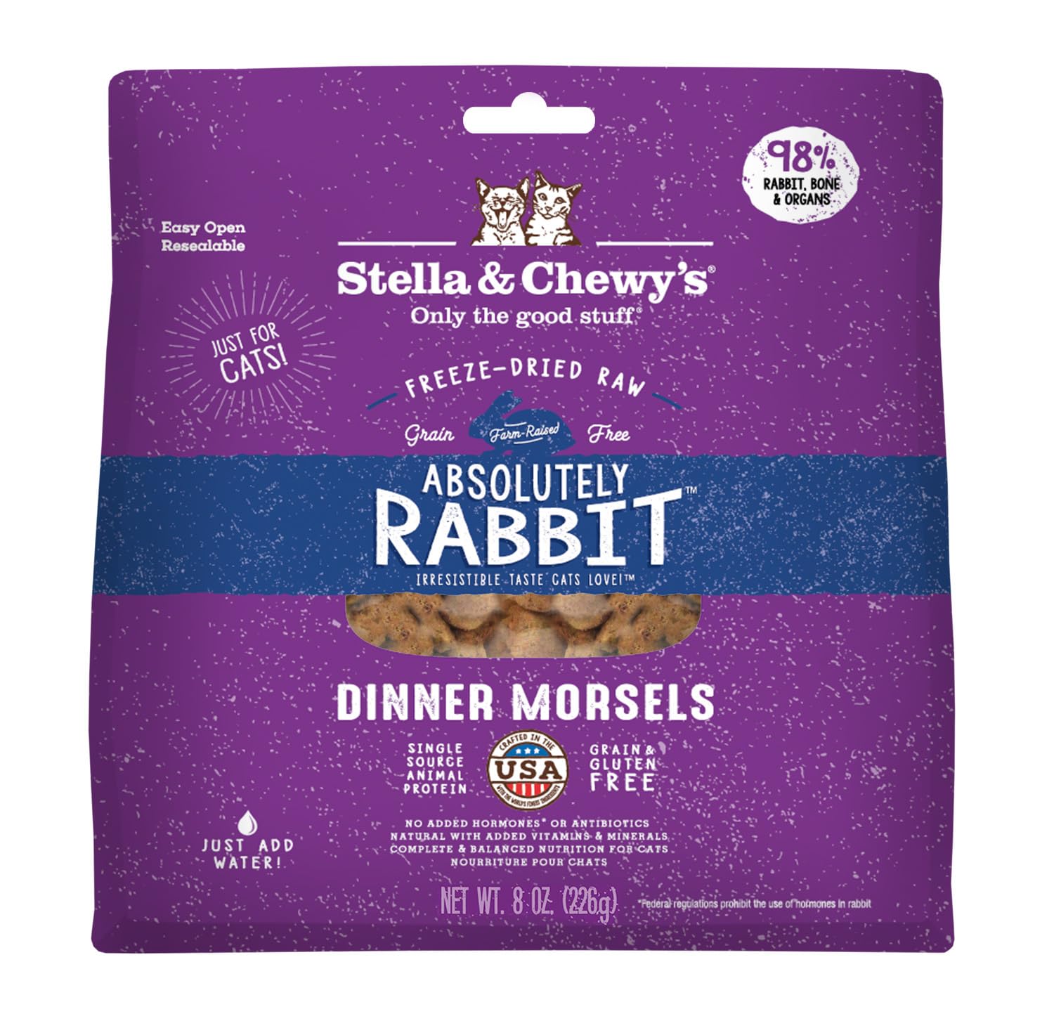 Stella & Chewys Freeze-Dried Raw Cat Dinner Morsels - Grain Free, Protein Rich Cat & Kitten Food - Absolutely Rabbit Recipe - 8