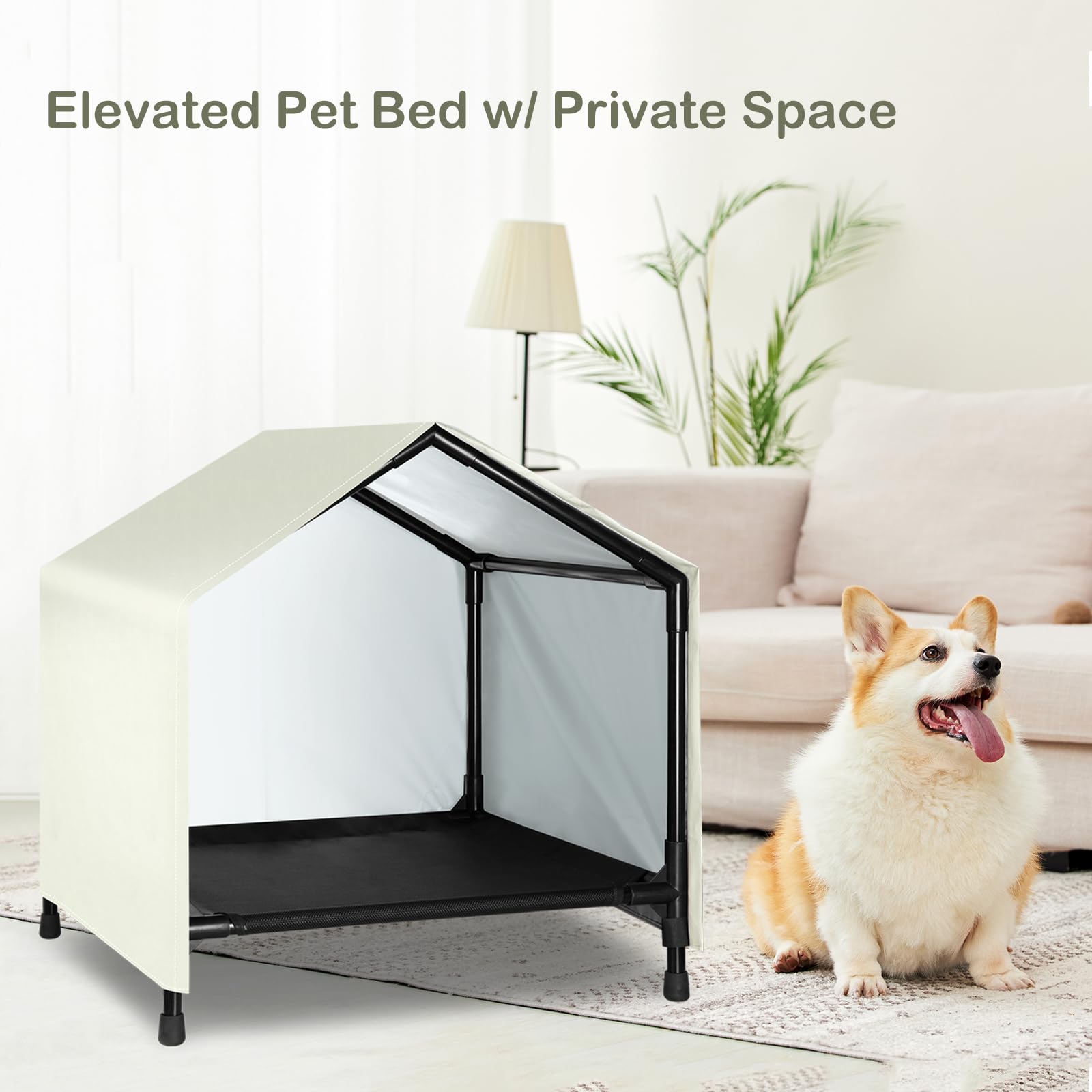 CAREDPETS Elevated Dog Bed House - Waterproof Canopy for Small Medium Dogs, 24" x 24", Gray