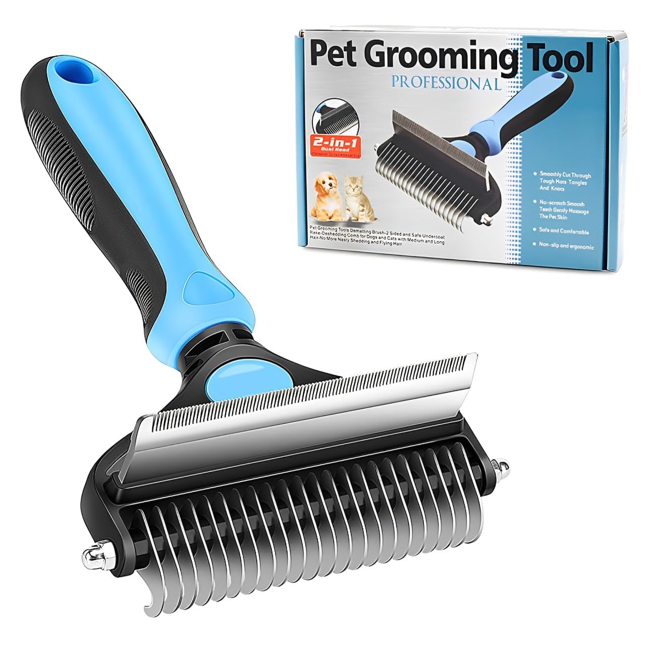 Pet Grooming Brush For Dogs/Cats,2 In 1 Deshedding Tool & Undercoat Rake Dematting Comb For Mats,Reduces Shedding By Up To 95%,G