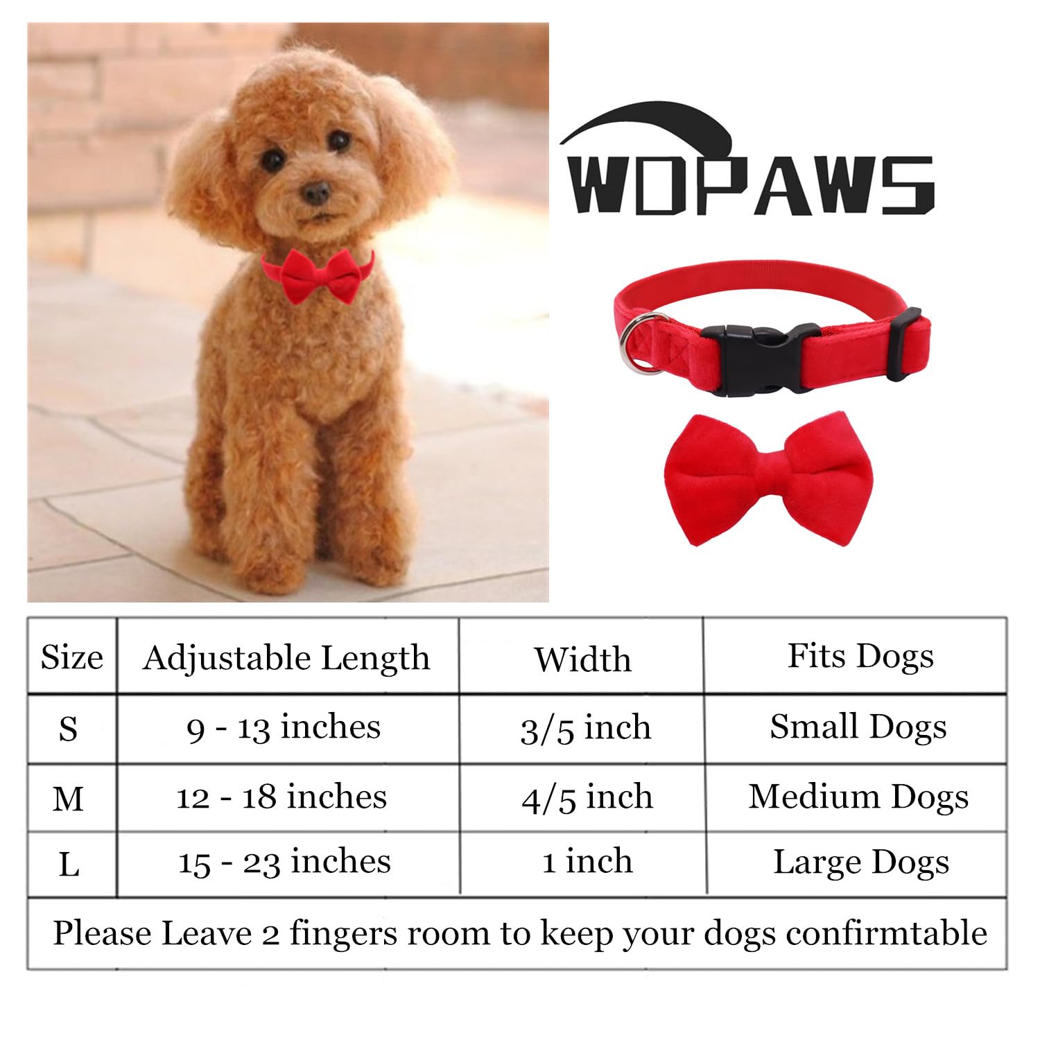 Wdpaws Dog Collar With Bowtie Soft Velvet Material With Quick Release Buckle For Medium Dogs (Red, M)