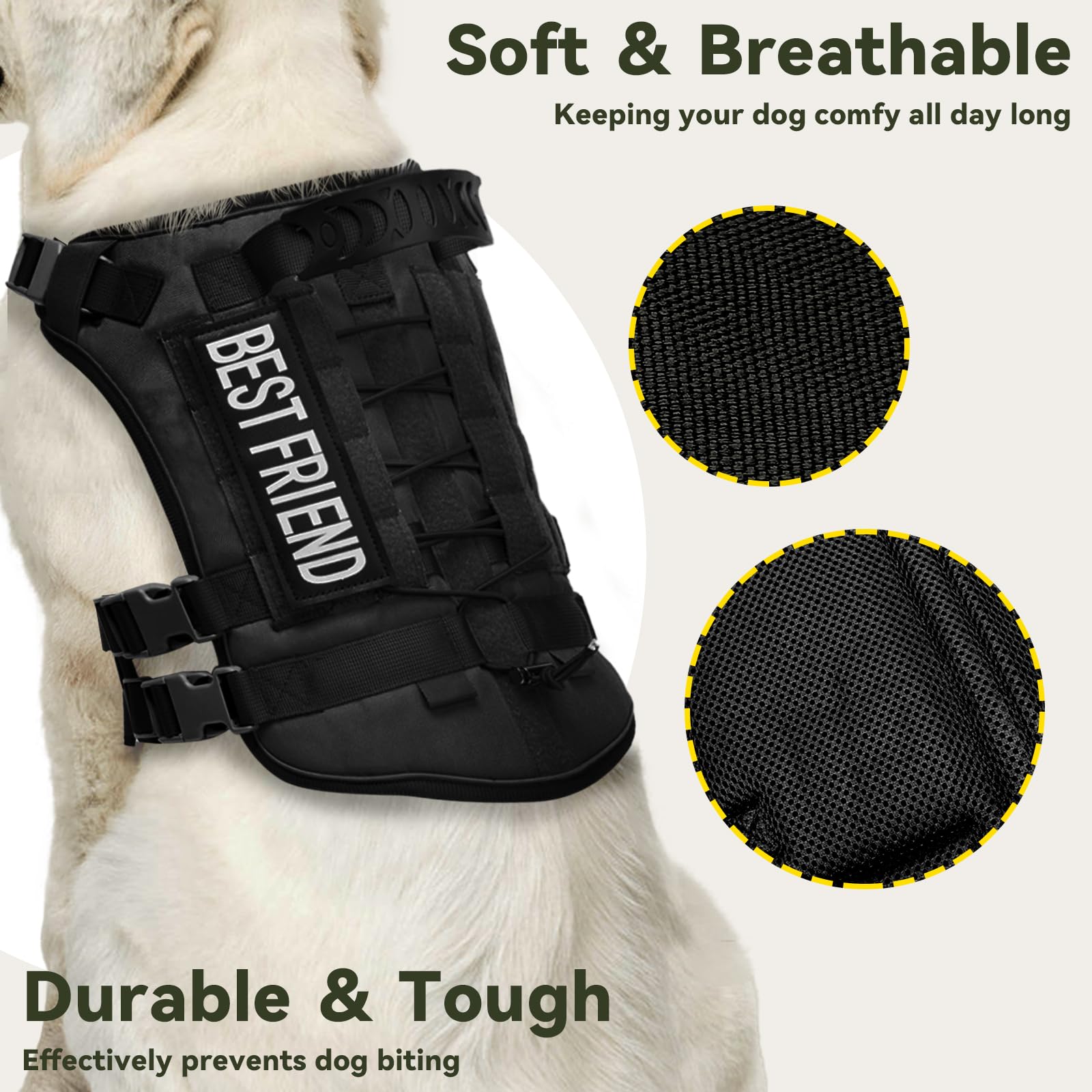 Xihan Tactical Dog Harness for Dogs,Tactical Vest and Leash Set,Patches,Adjustable and Reflective Military Pet Harness for Train