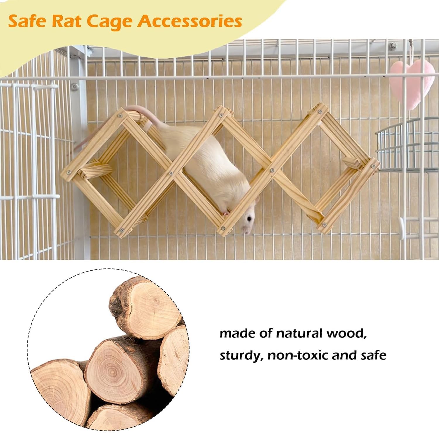 Jevnd Wooden Rat Climbing Ladder - Natural Pet Cage Accessories, Fancy Rats Enrichment Activities, Hanging Toys For Playing And
