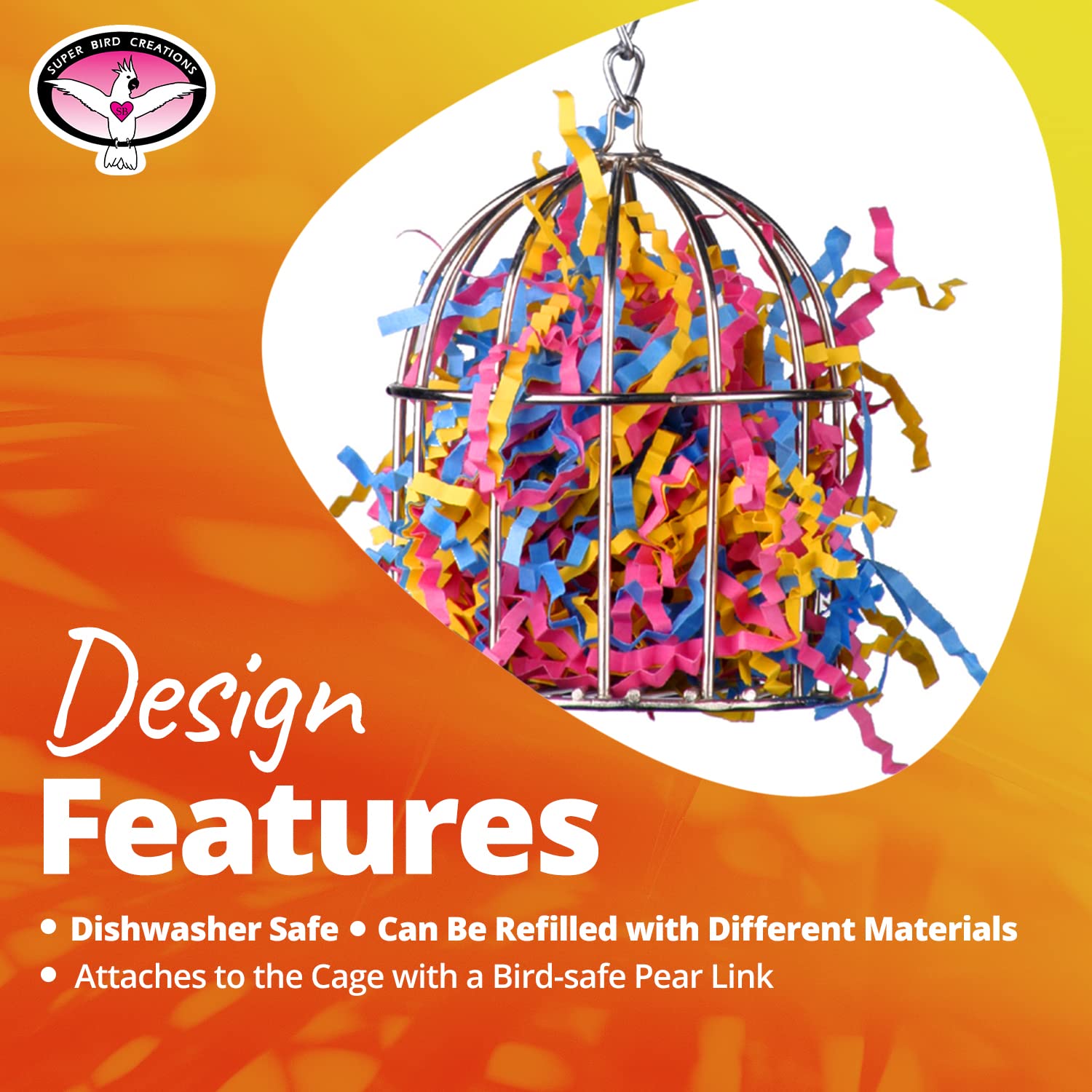 Super Bird Creations SB476 Mini Stainless Steel Foraging Treat Cage -Ideal Bird Training Toy Enriched Playtime - Canary, Finch,